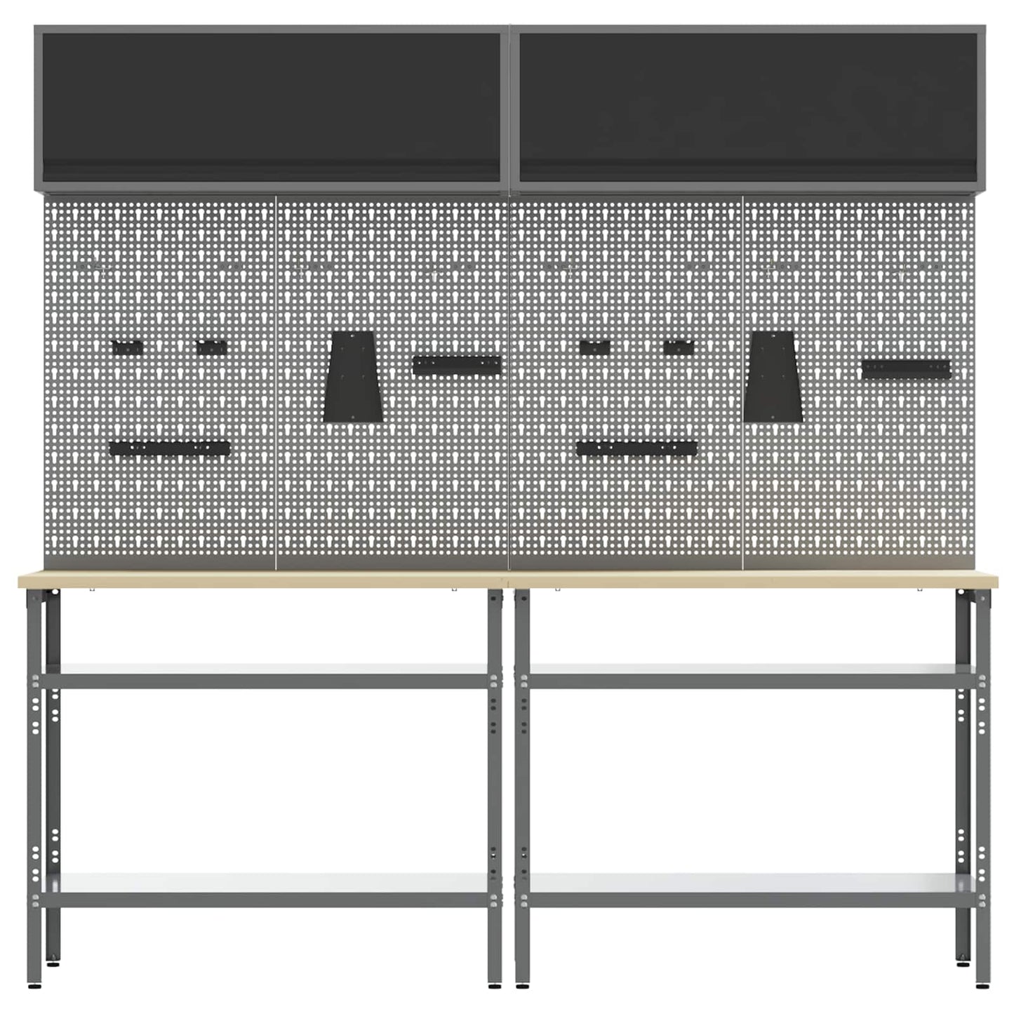 Werkbankset met plank 8 pcs Zwart en Grijs Gepoedercoat staal is nu te koop bij PeponiXL, paradijselijk wonen!