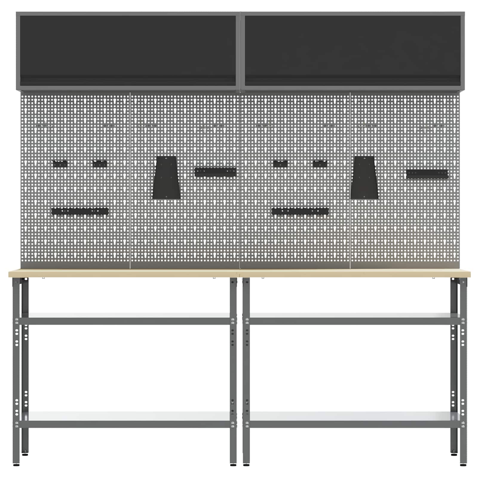 Werkbankset met plank 8 pcs Zwart en Grijs Gepoedercoat staal is nu te koop bij PeponiXL, paradijselijk wonen!
