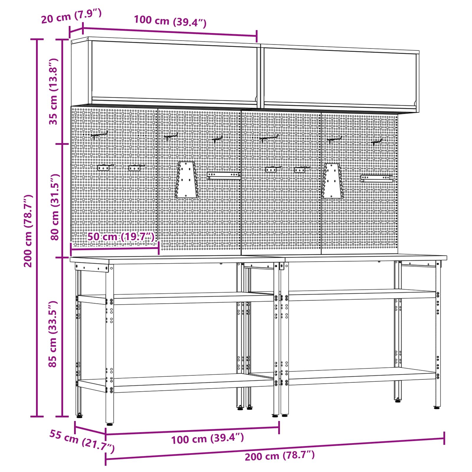Werkbankset met plank 8 pcs Zwart en Grijs Gepoedercoat staal is nu te koop bij PeponiXL, paradijselijk wonen!