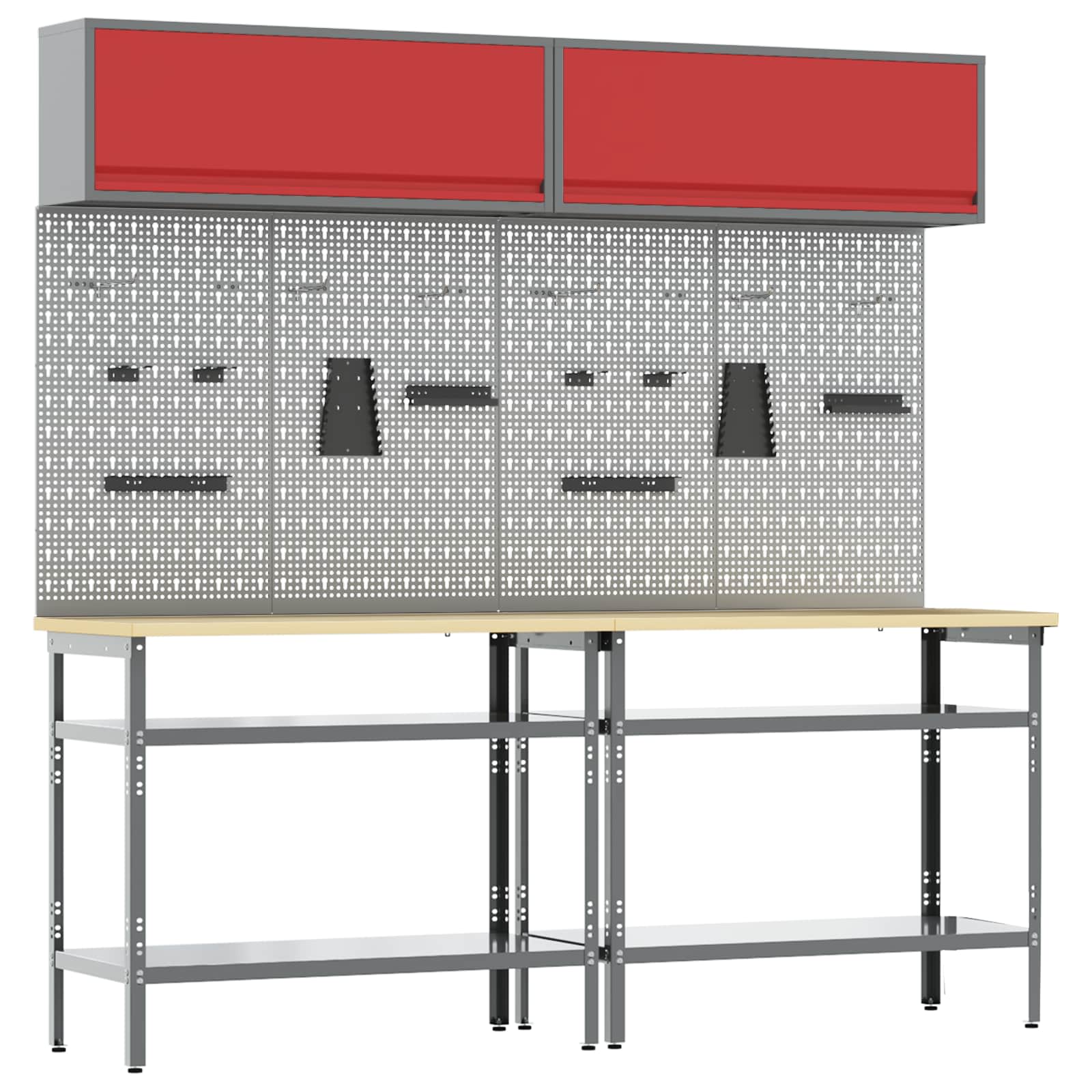 Werkbankset met plank 8 pcs Rood en Grijs Gepoedercoat staal is nu te koop bij PeponiXL, paradijselijk wonen!