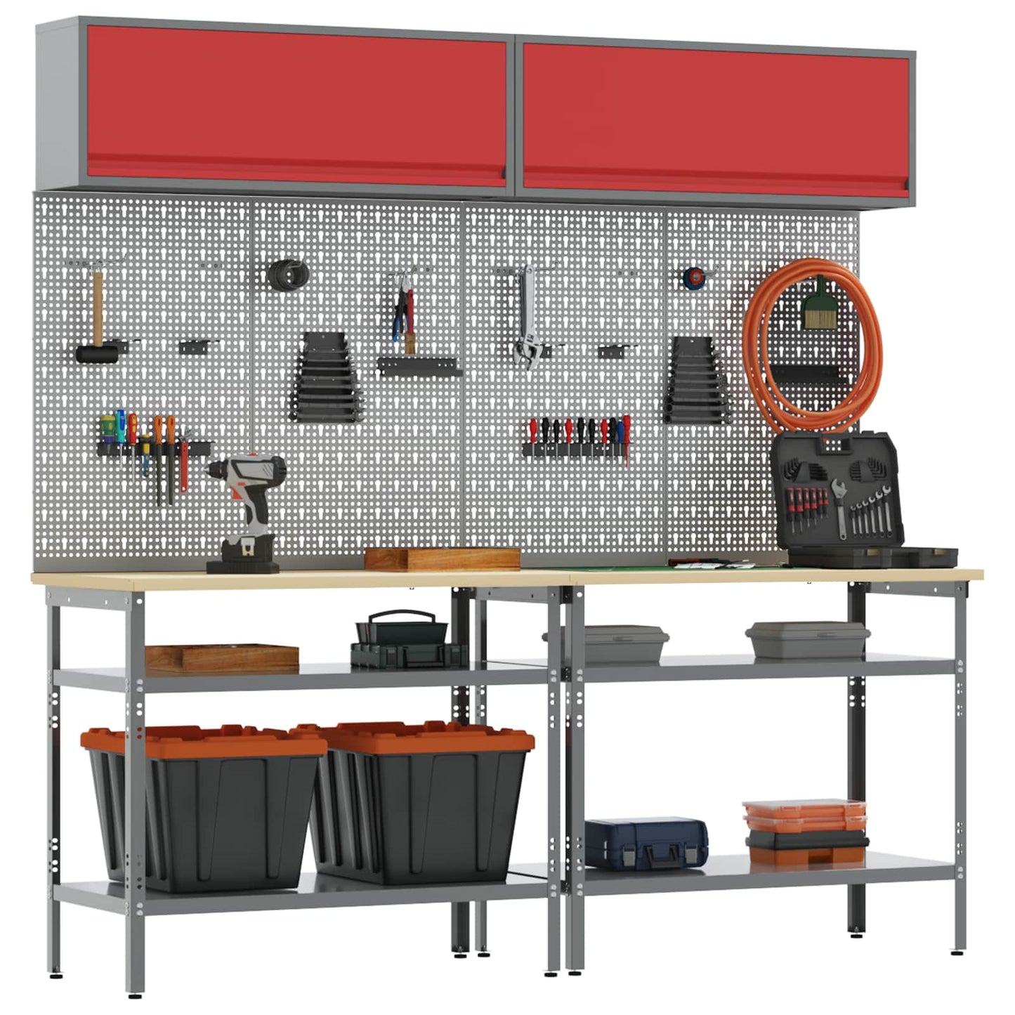 Werkbankset met plank 8 pcs Rood en Grijs Gepoedercoat staal is nu te koop bij PeponiXL, paradijselijk wonen!