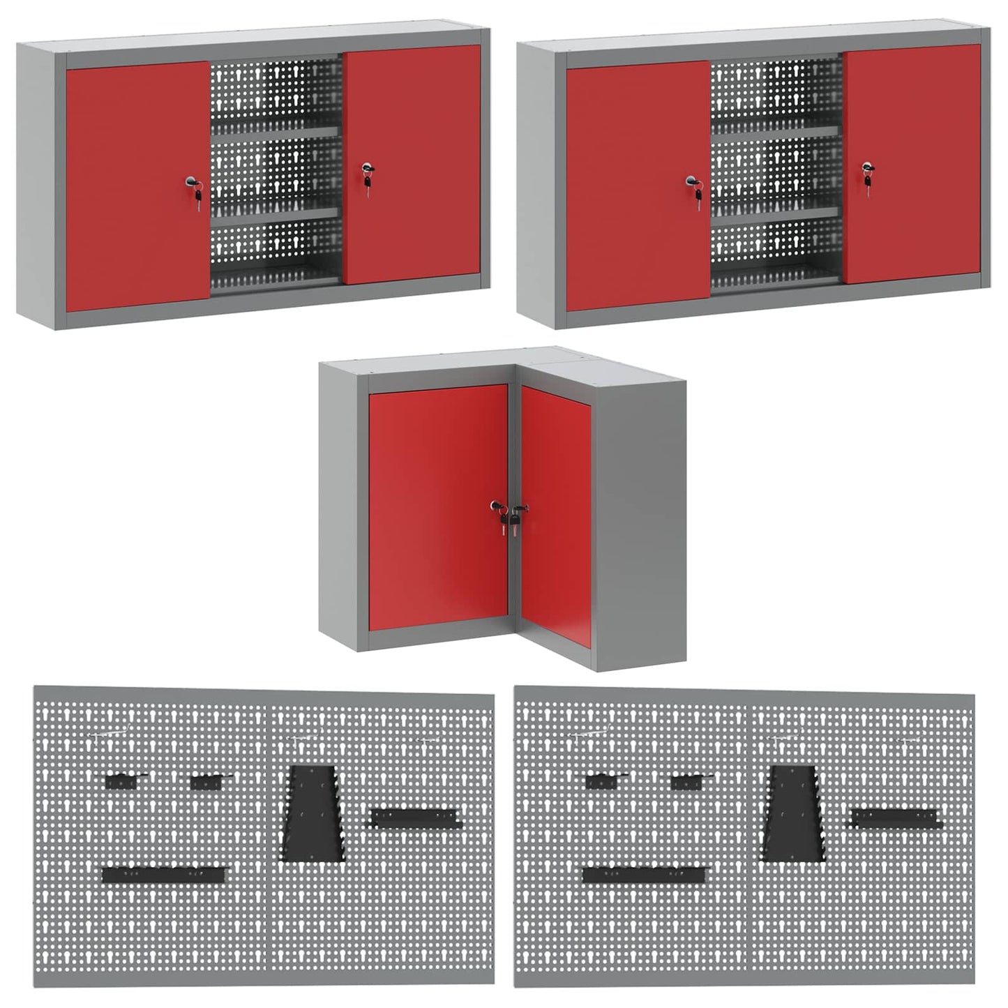 Werkkast set met lade met plank met opslag 12 pcs Rood en Grijs