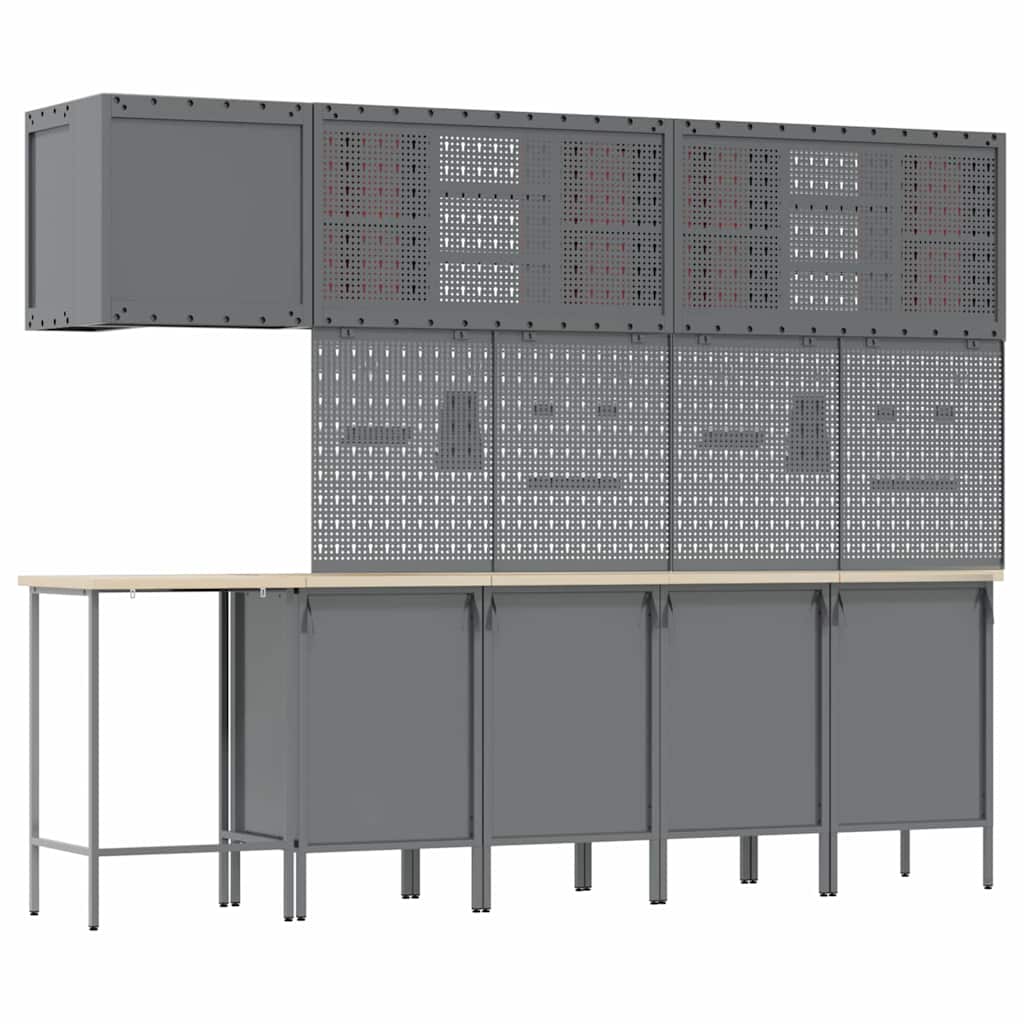 Werkkast set met lade met plank met opslag 12 pcs Rood en Grijs