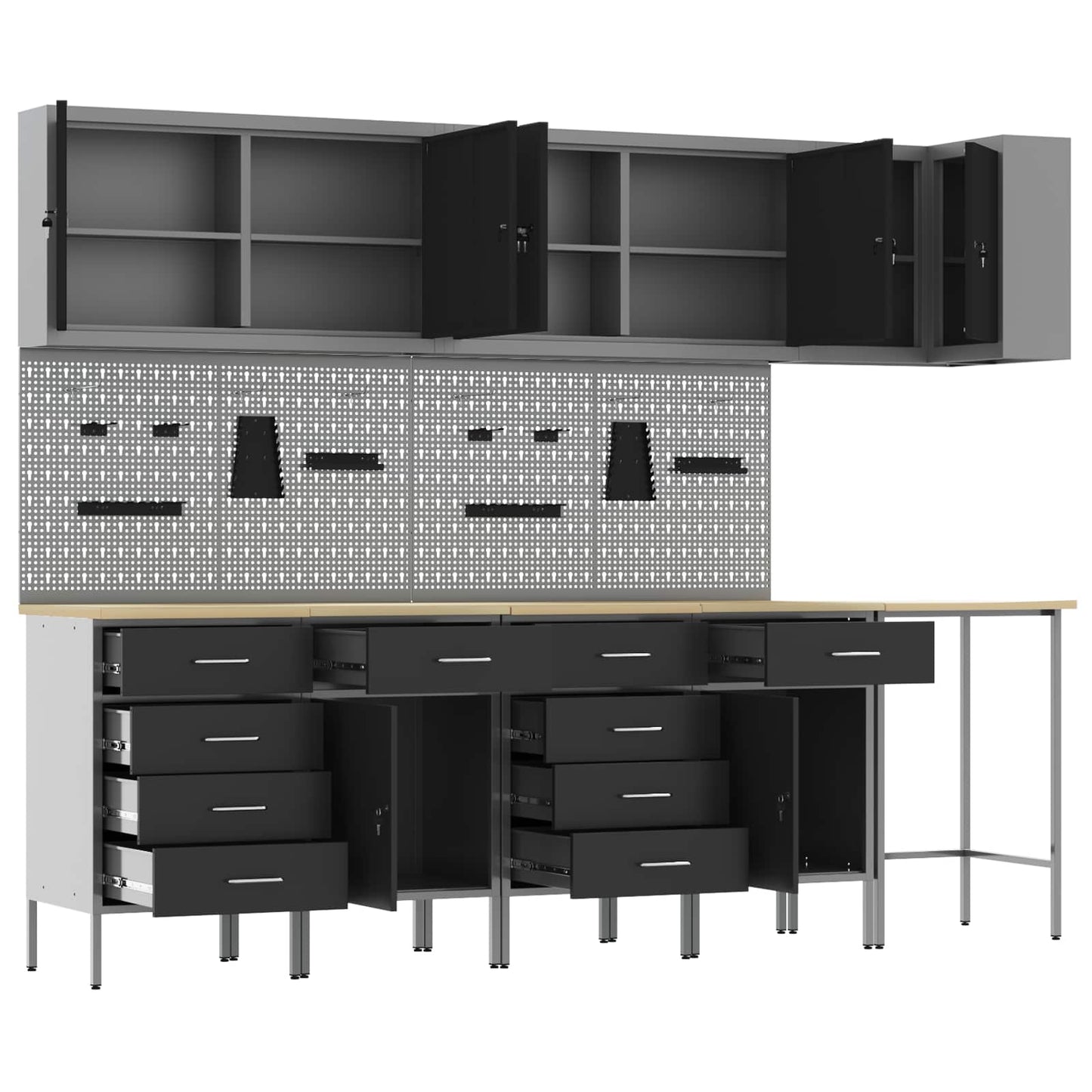 Werkkast set met lade met plank met slot 12 pcs Zwart en Grijs