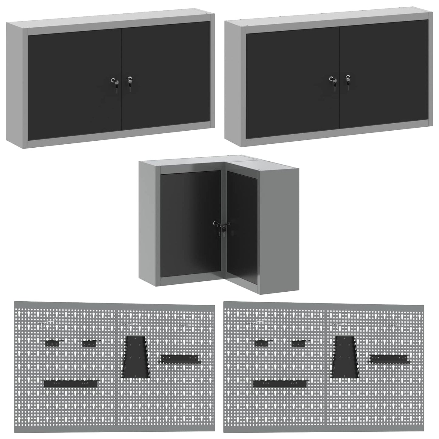 Werkkast set met lade met plank met slot 12 pcs Zwart en Grijs