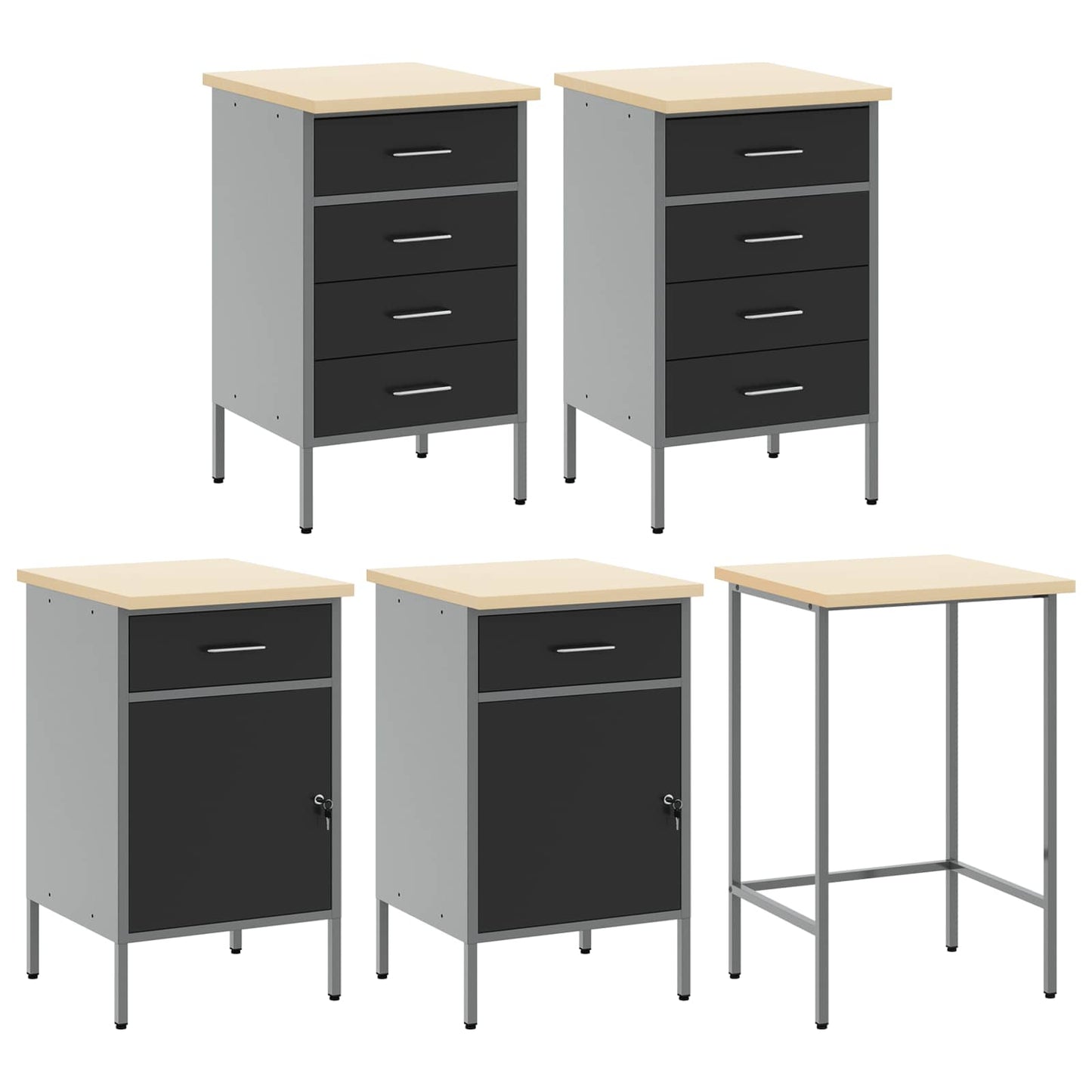 Werkkast set met lade met plank met slot 12 pcs Zwart en Grijs