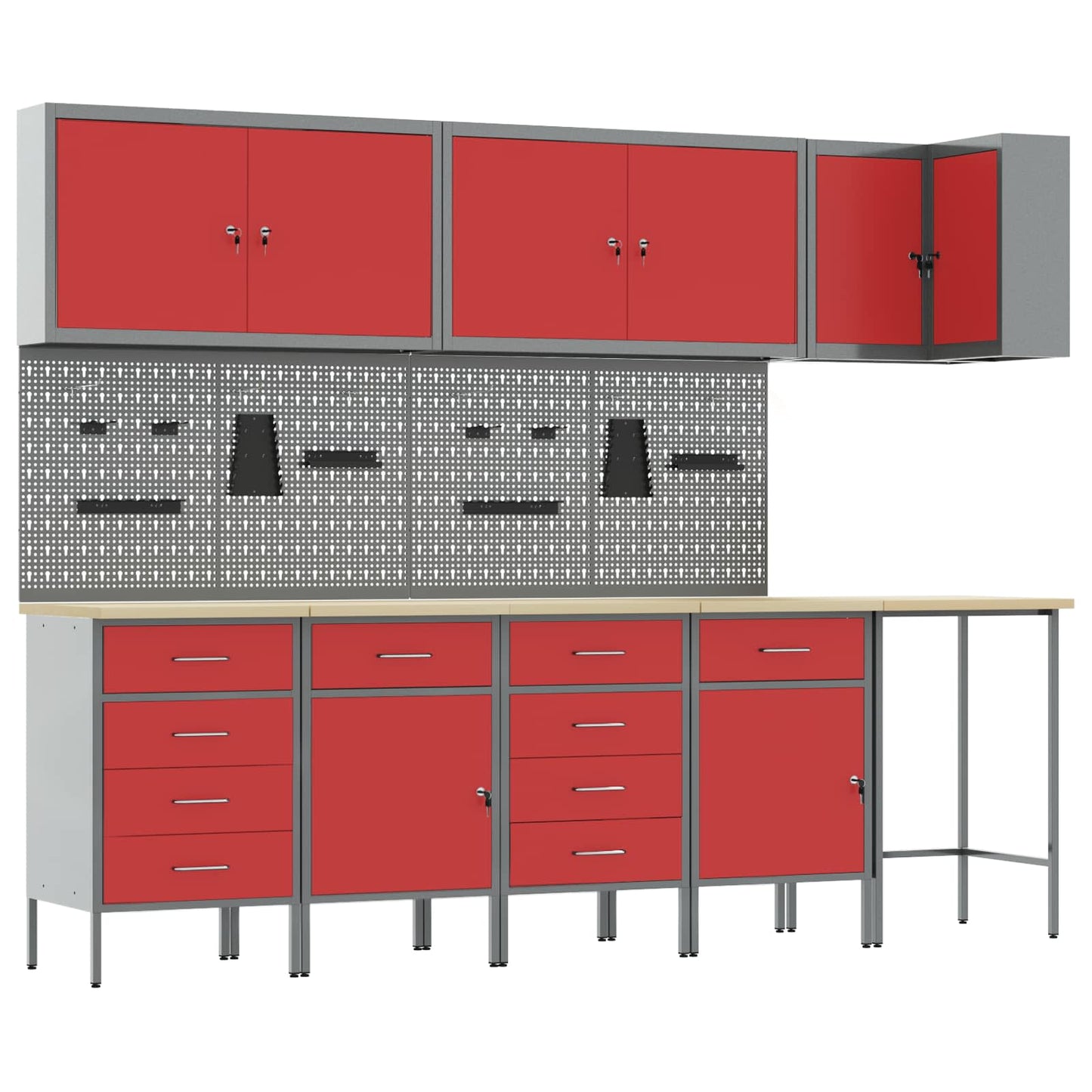 Werkkast set met lade met plank met opslag 12 pcs Rood en Grijs