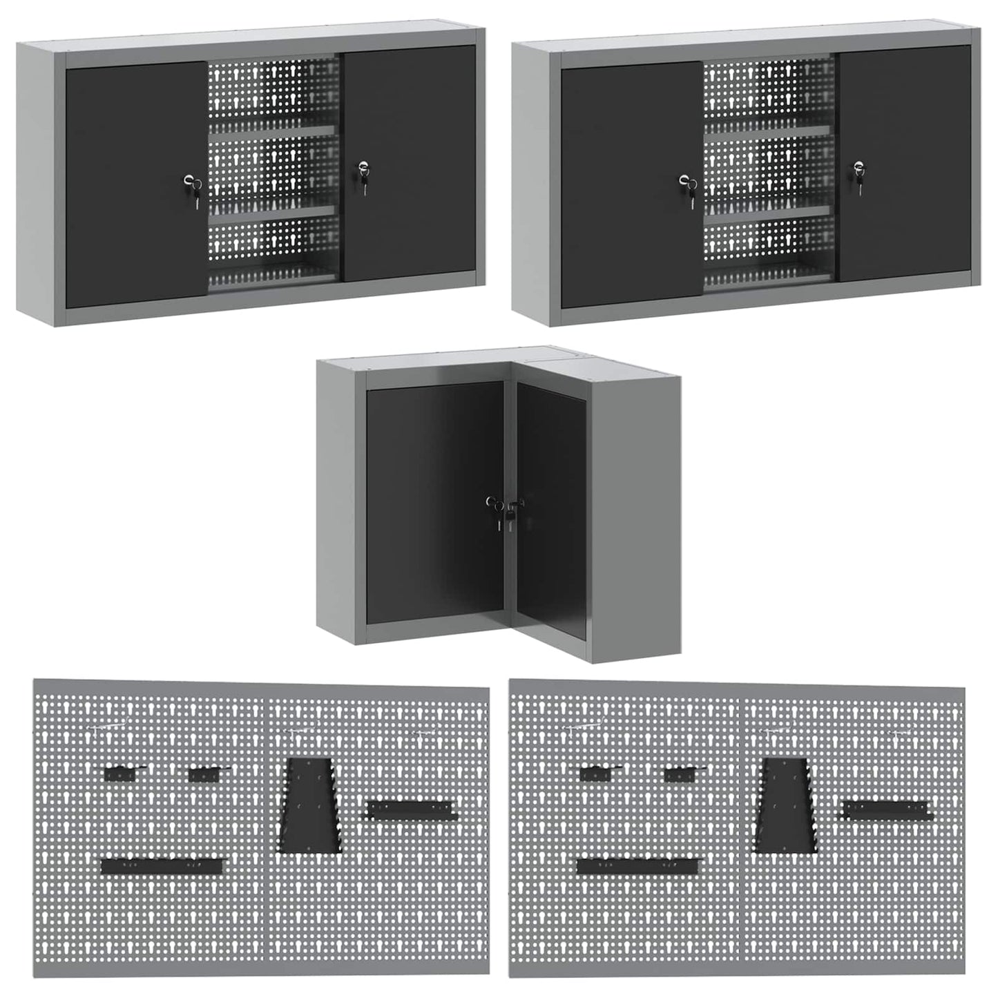 Werkkast set met lade met plank met slot 12 pcs Zwart en Grijs