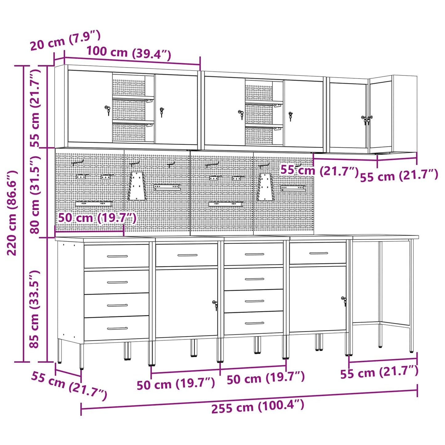 Werkkast set met lade met plank met slot 12 pcs Zwart en Grijs is nu te koop bij PeponiXL, paradijselijk wonen!