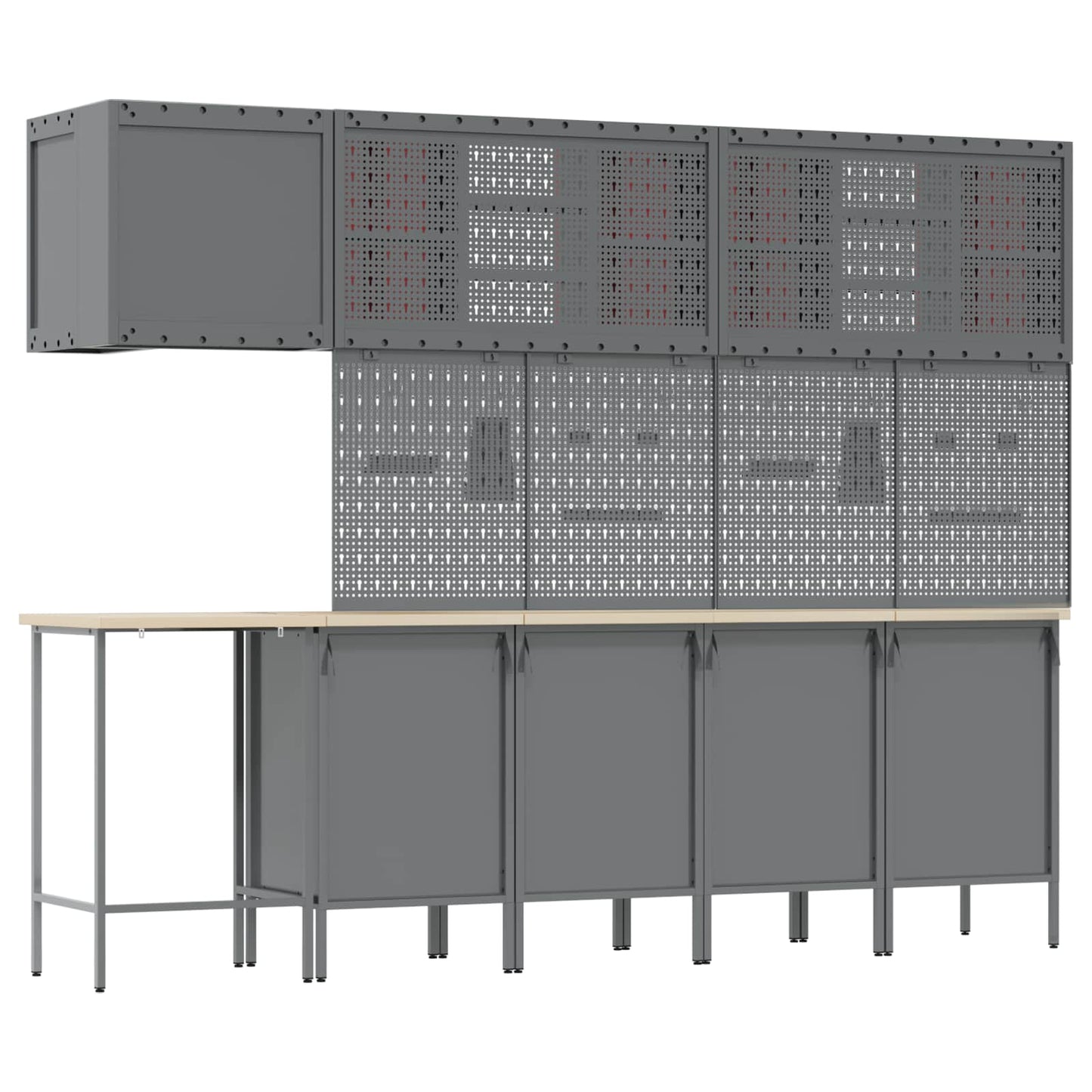 Werkkast set met lade met plank met opslag 12 pcs Rood en Grijs
