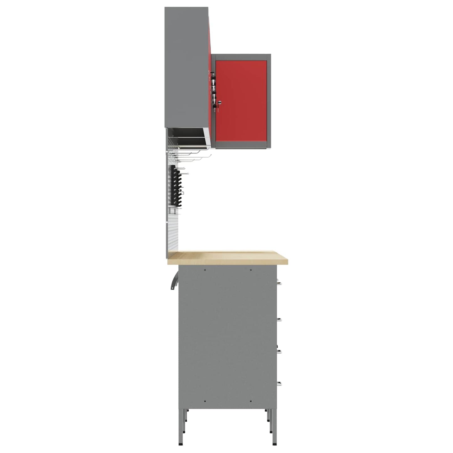 Werkkast set met lade met plank met opslag 12 pcs Rood en Grijs