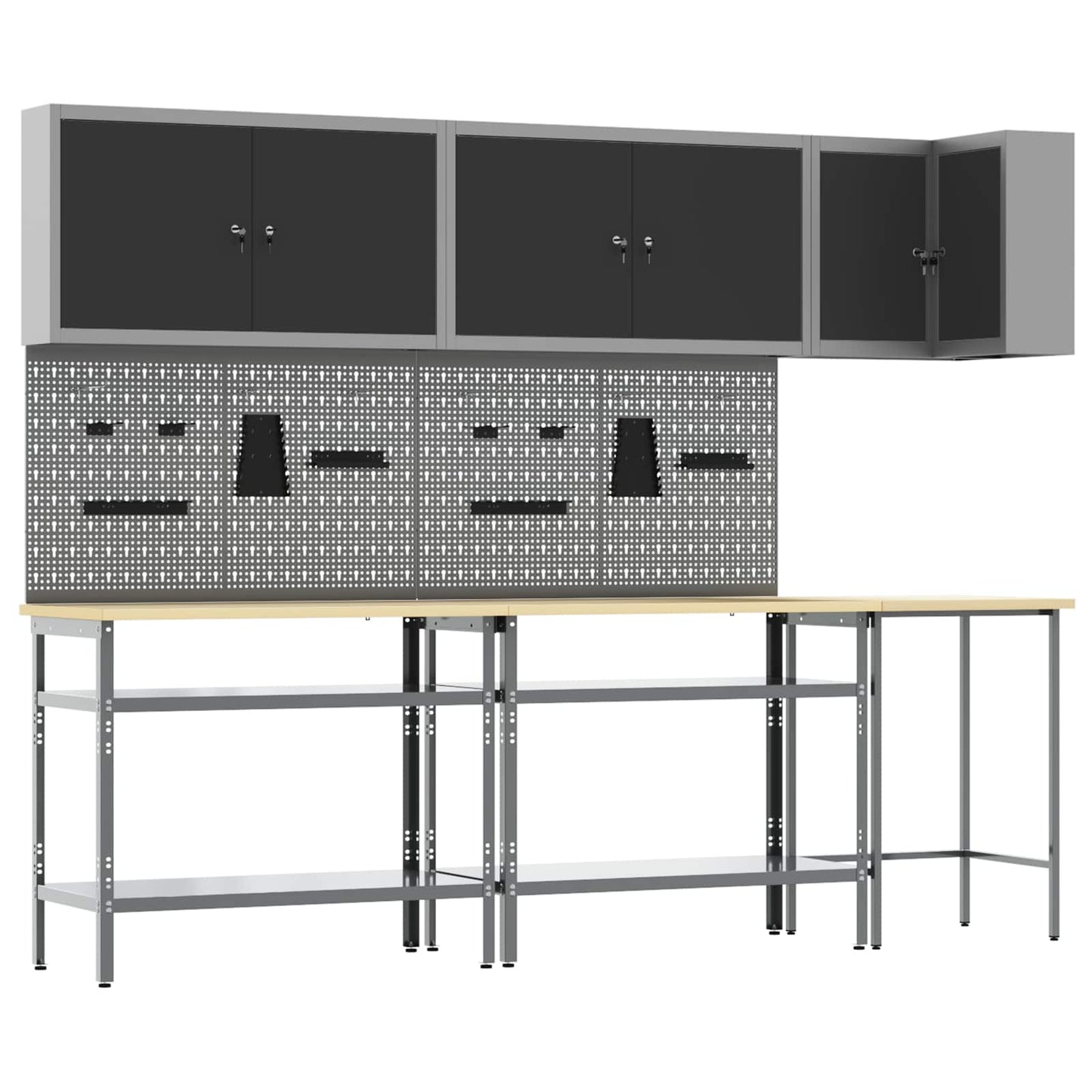 Werkkast set met plank met opslag 10 pcs Zwart en Grijs