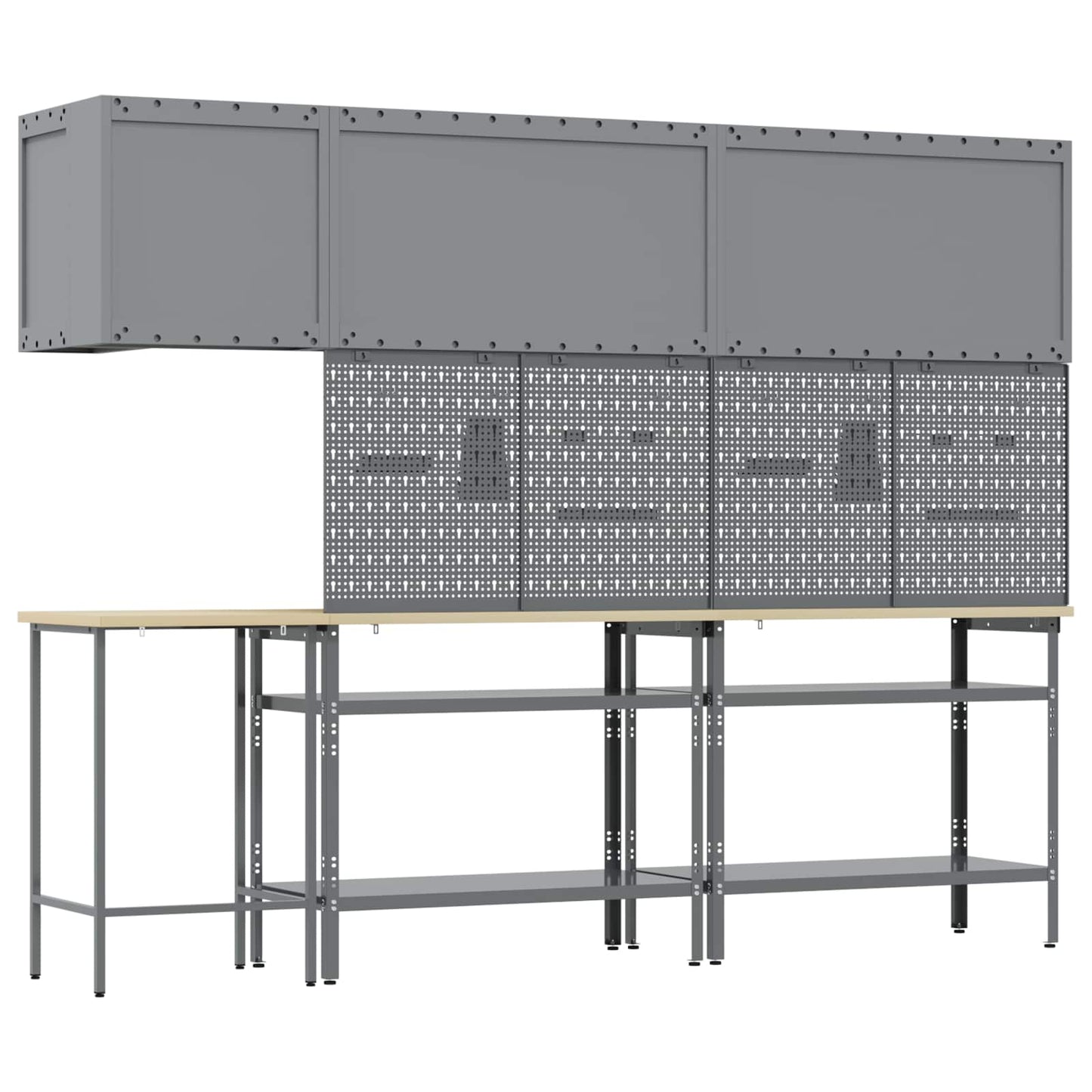 Werkkast set met plank met opslag 10 pcs Zwart en Grijs