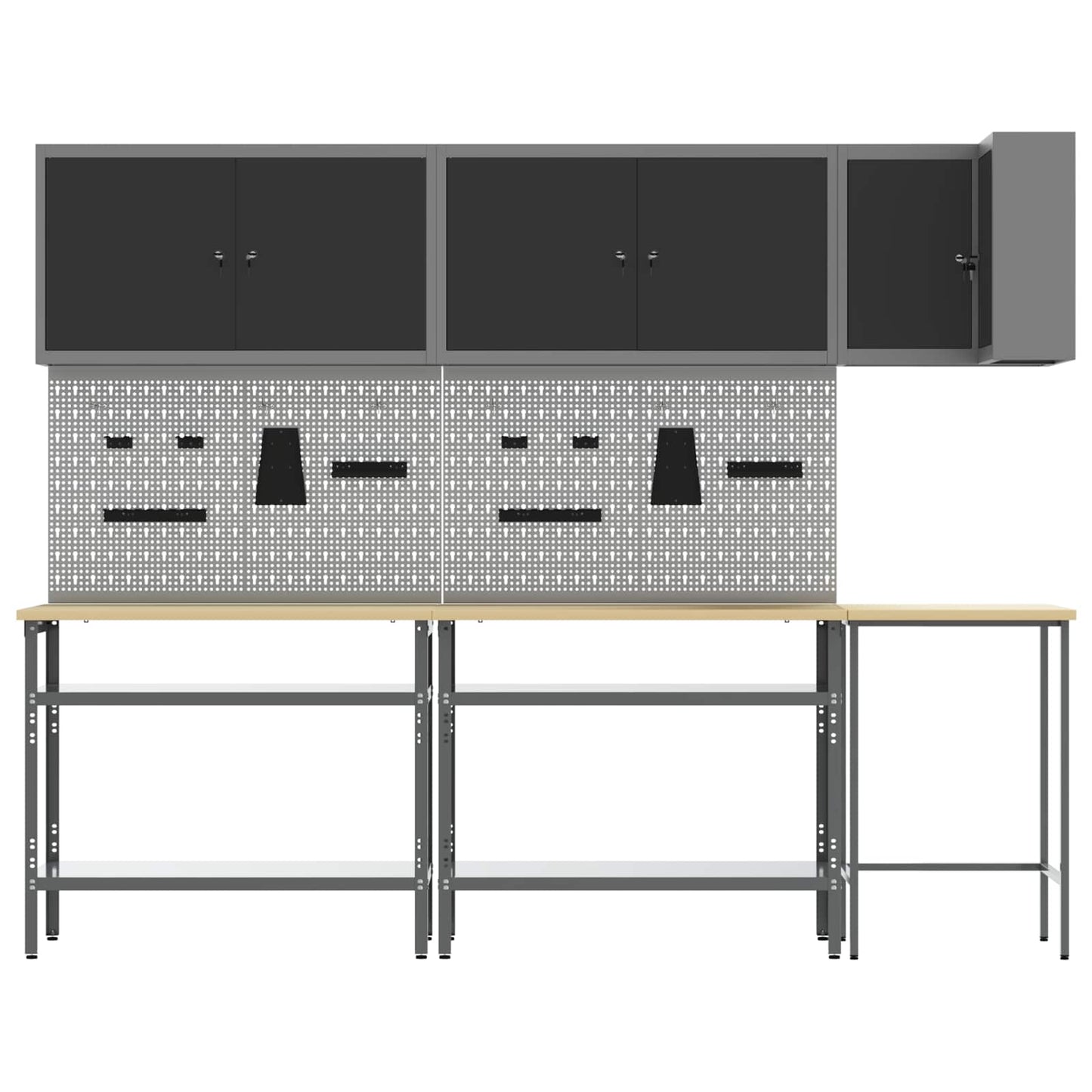 Werkkast set met plank met opslag 10 pcs Zwart en Grijs