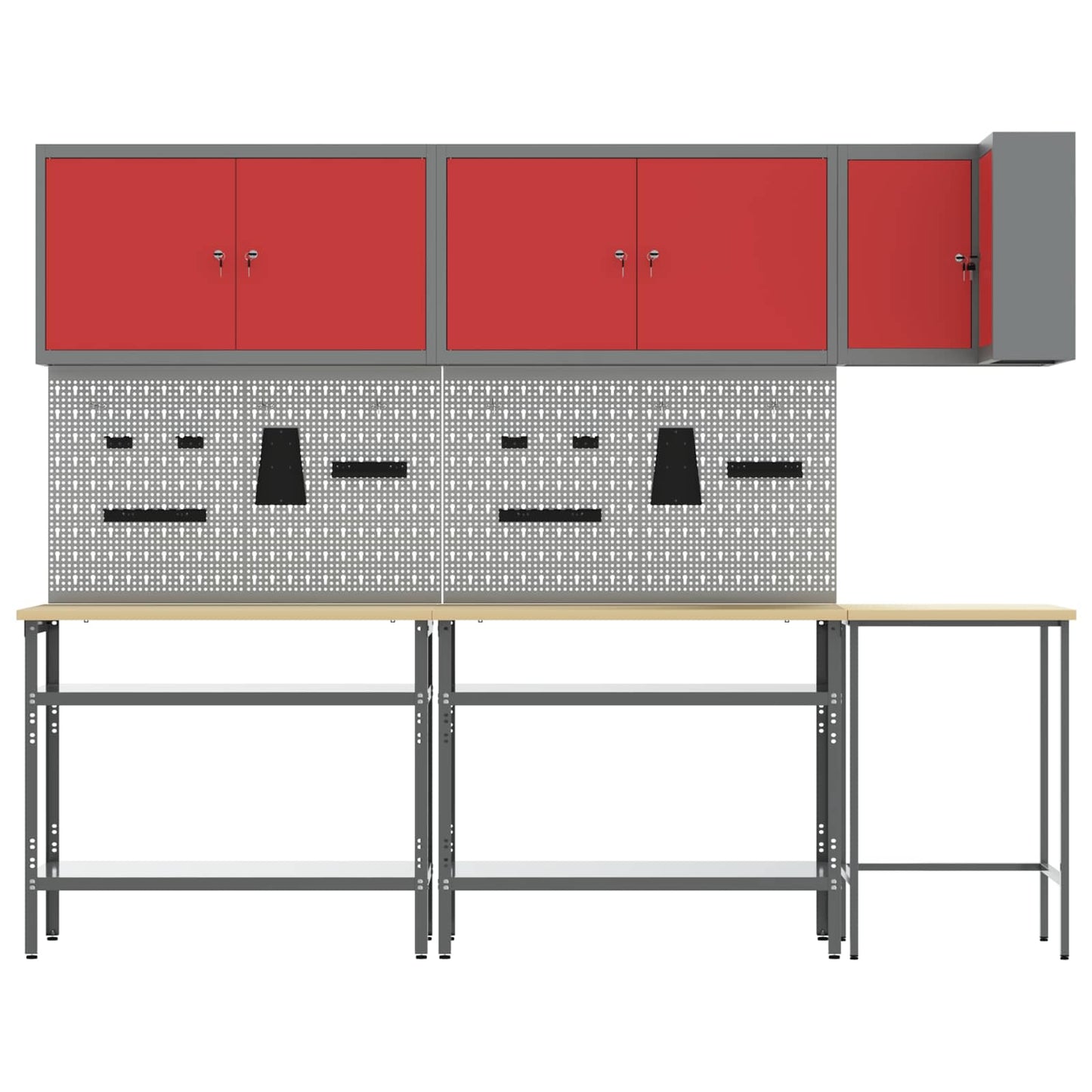 Werkkast set met plank met opslag met slot 10 pcs Rood en Grijs