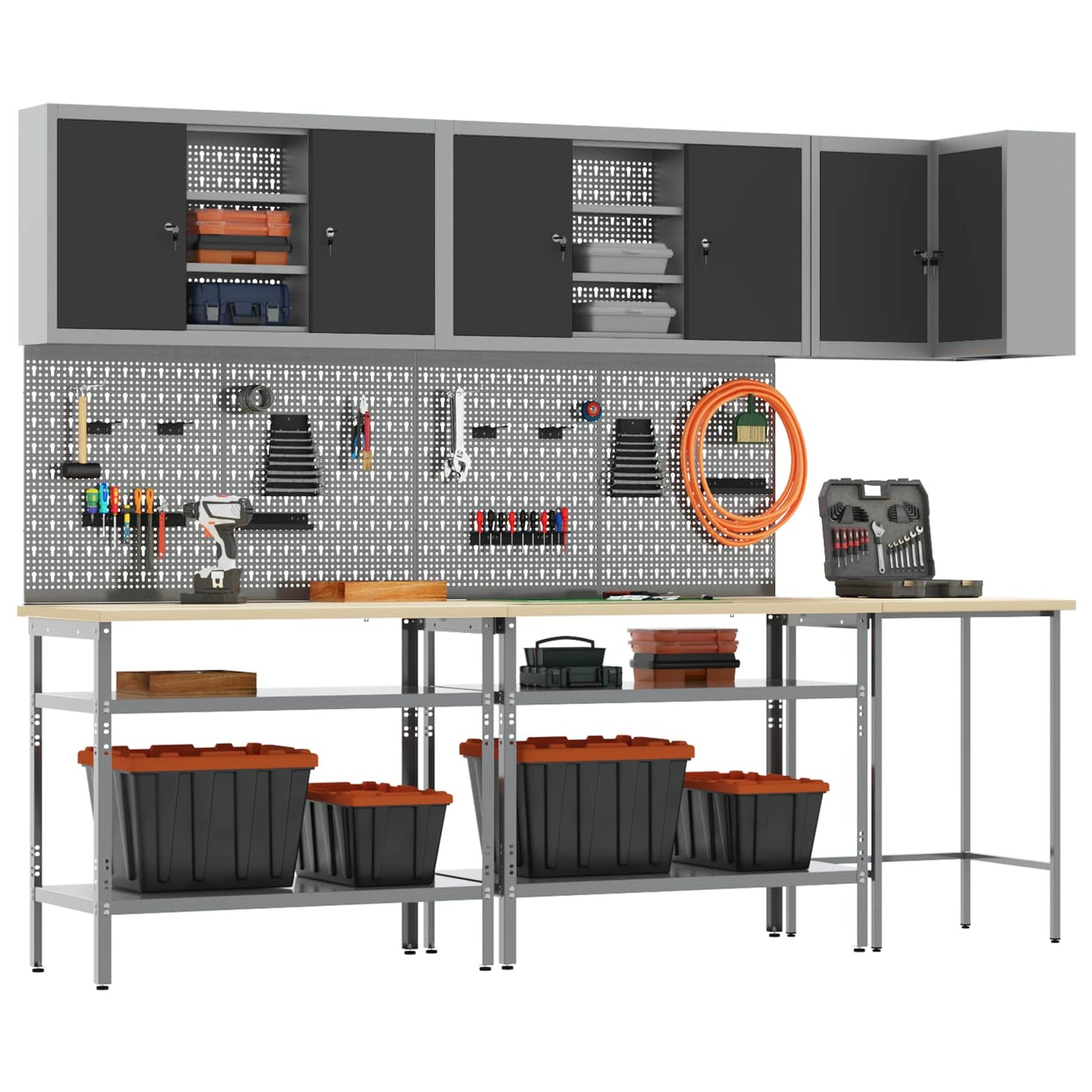 Werkkast set met plank met opslag 10 pcs Zwart en Grijs is nu te koop bij PeponiXL, paradijselijk wonen!