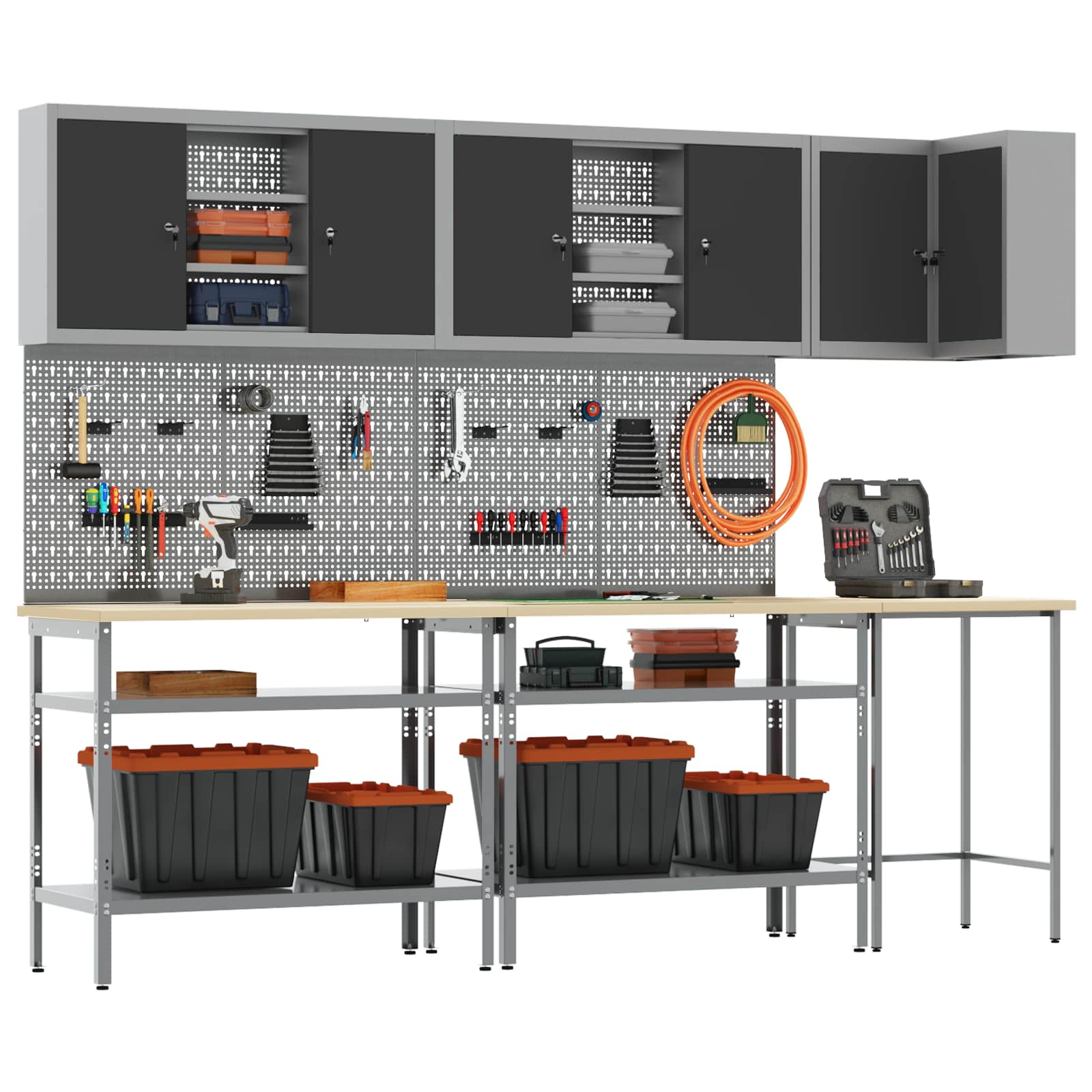 Werkkast set met plank met opslag 10 pcs Zwart en Grijs is nu te koop bij PeponiXL, paradijselijk wonen!