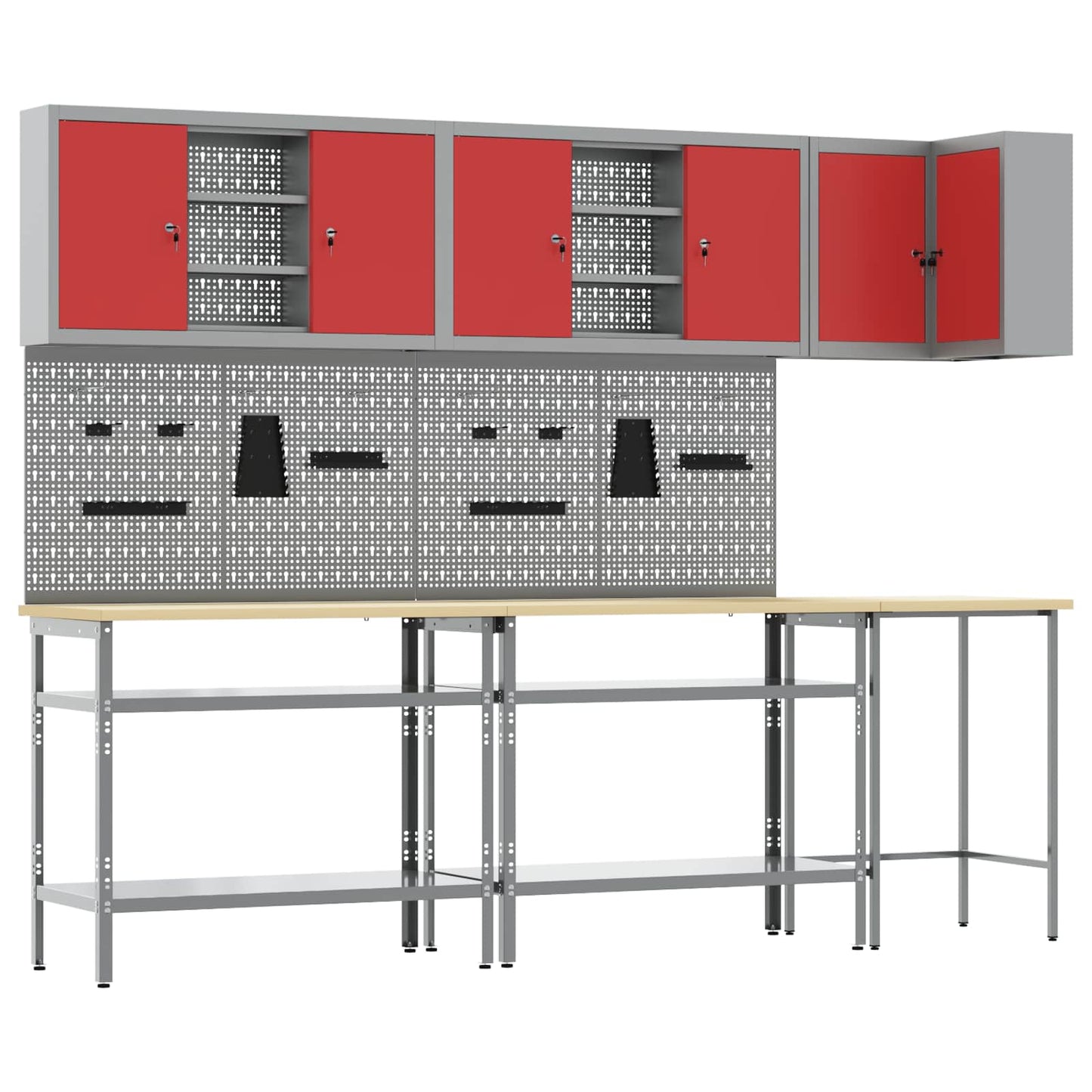 Werkkast set met plank met opslag met slot 10 pcs Rood en Grijs