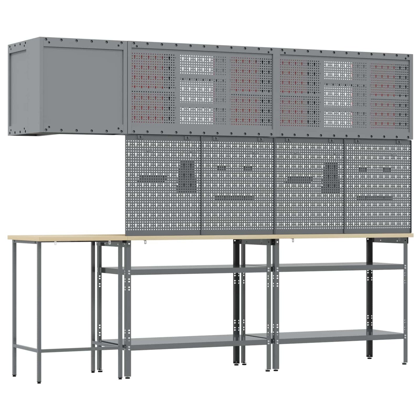 Werkkast set met plank met opslag met slot 10 pcs Rood en Grijs
