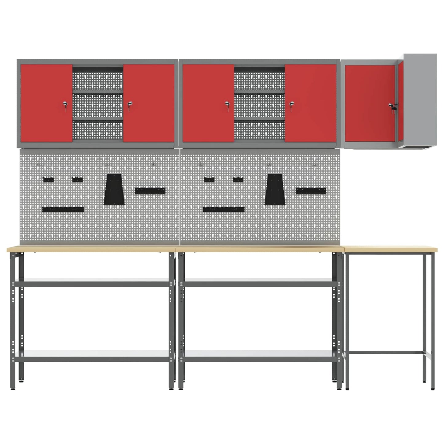 Werkkast set met plank met opslag met slot 10 pcs Rood en Grijs