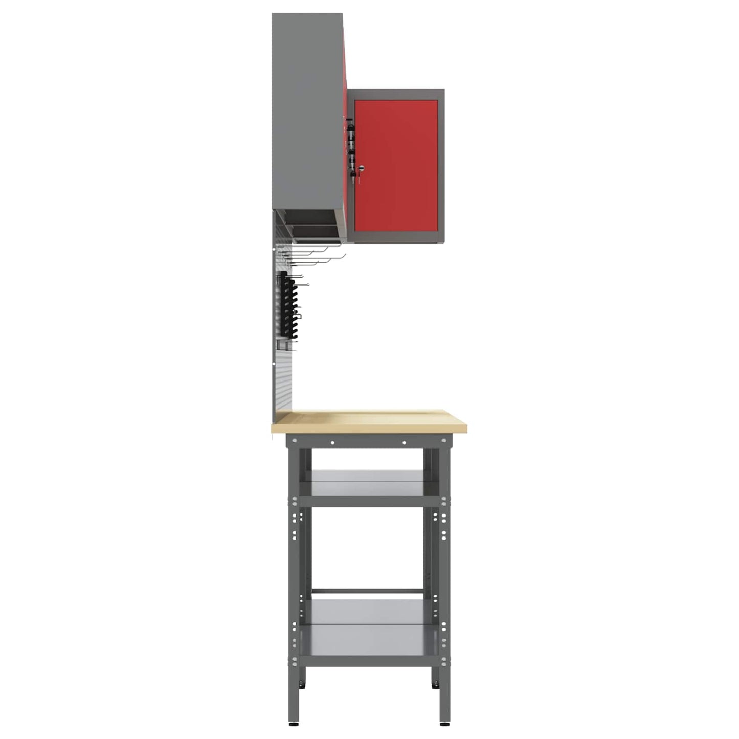 Werkkast set met plank met opslag met slot 10 pcs Rood en Grijs