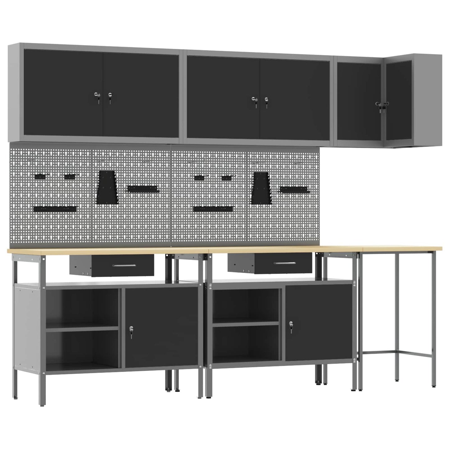 Werkkast set met lade met plank met slot 10 pcs Zwart en Grijs