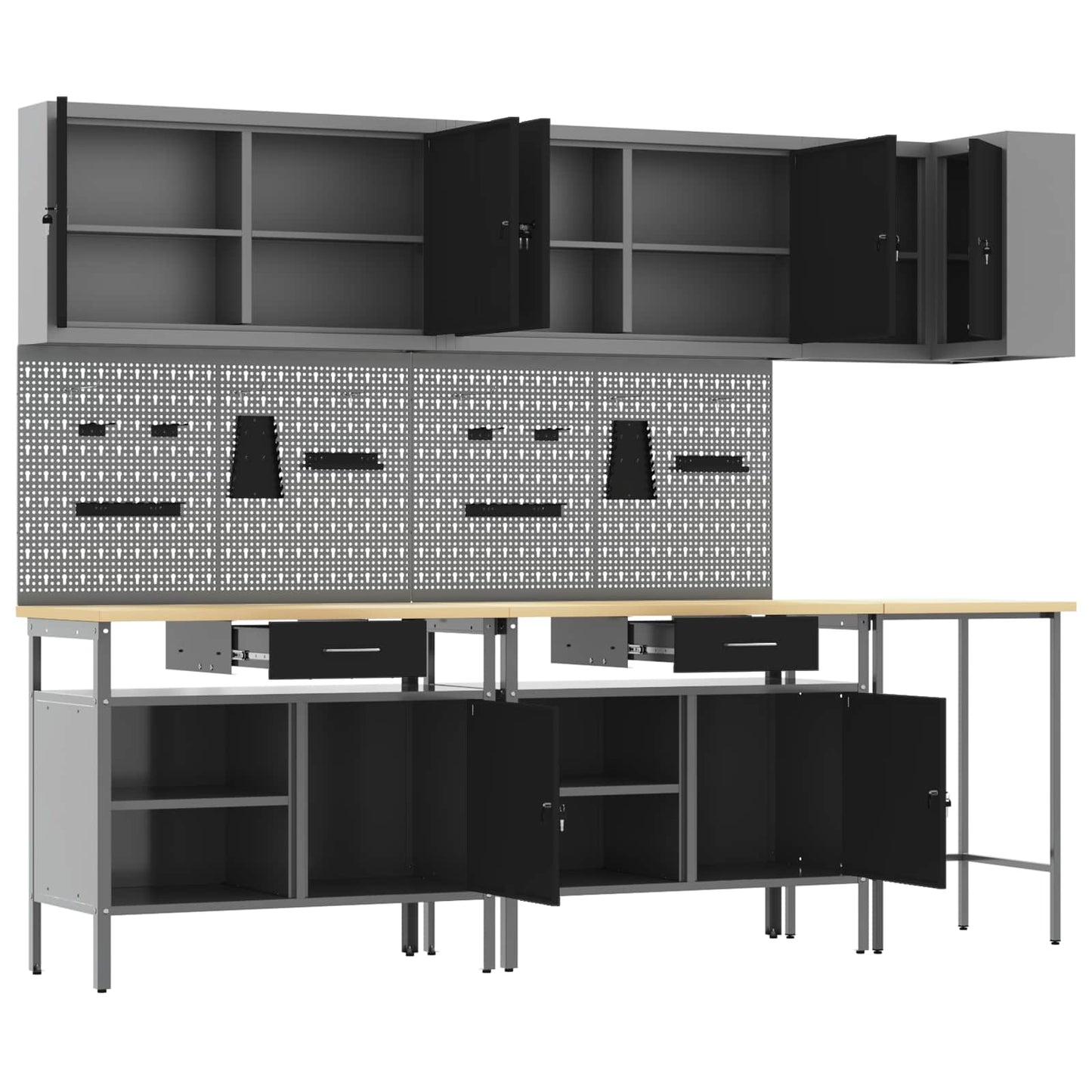 Werkkast set met lade met plank met slot 10 pcs Zwart en Grijs