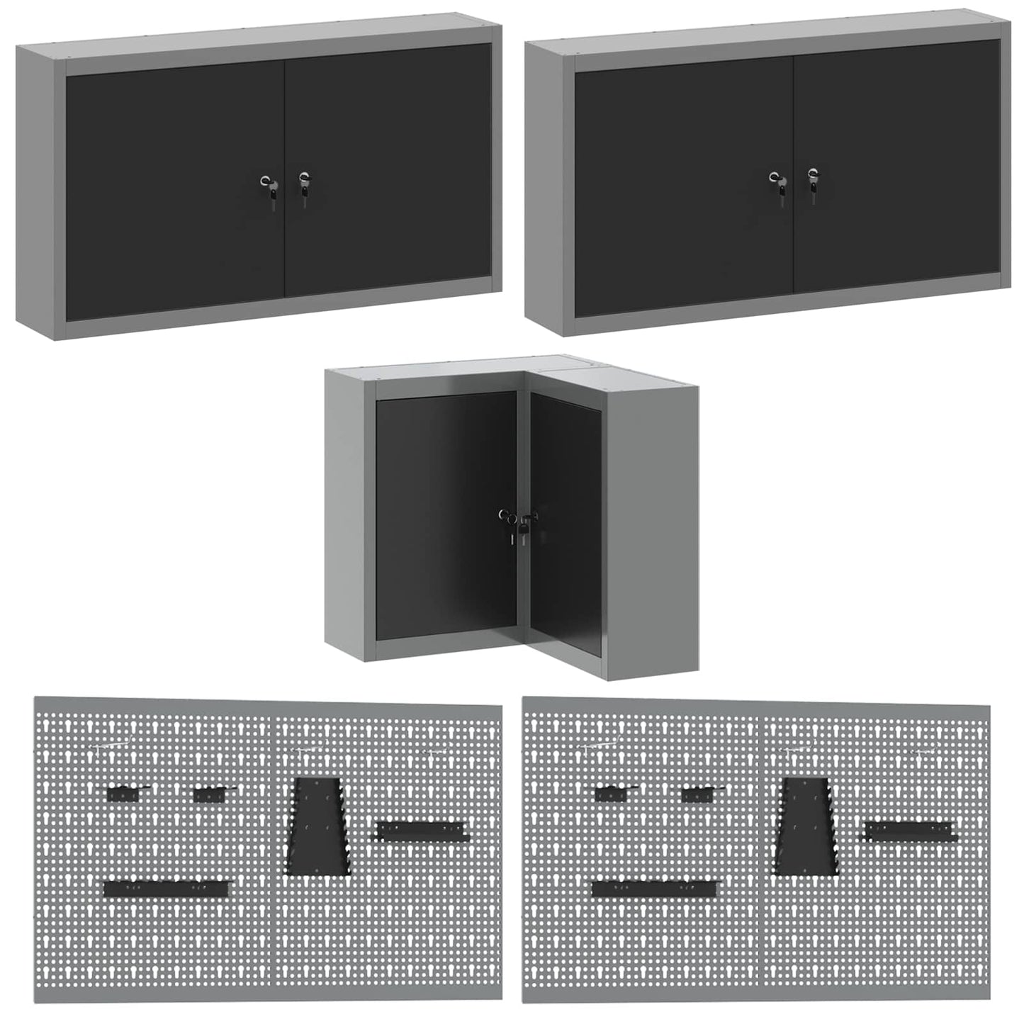 Werkkast set met lade met plank met slot 10 pcs Zwart en Grijs