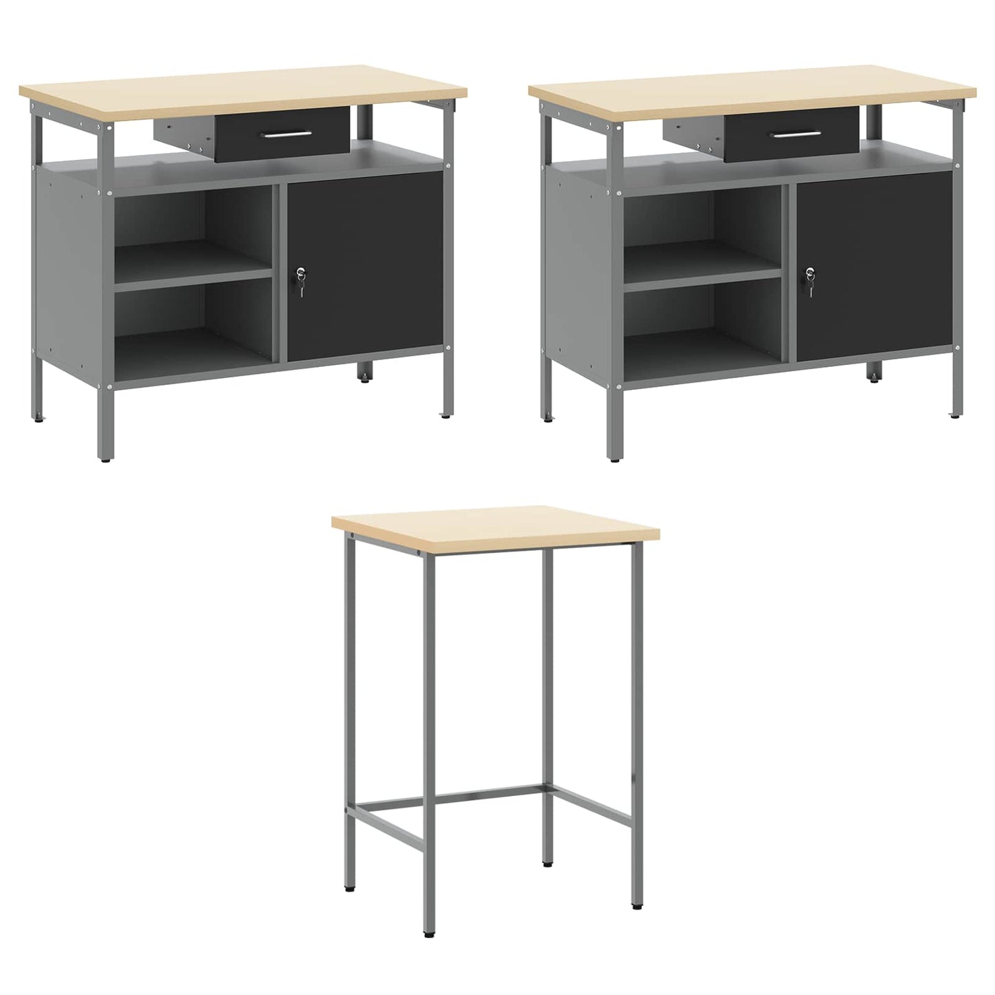 Werkkast set met lade met plank met slot 10 pcs Zwart en Grijs