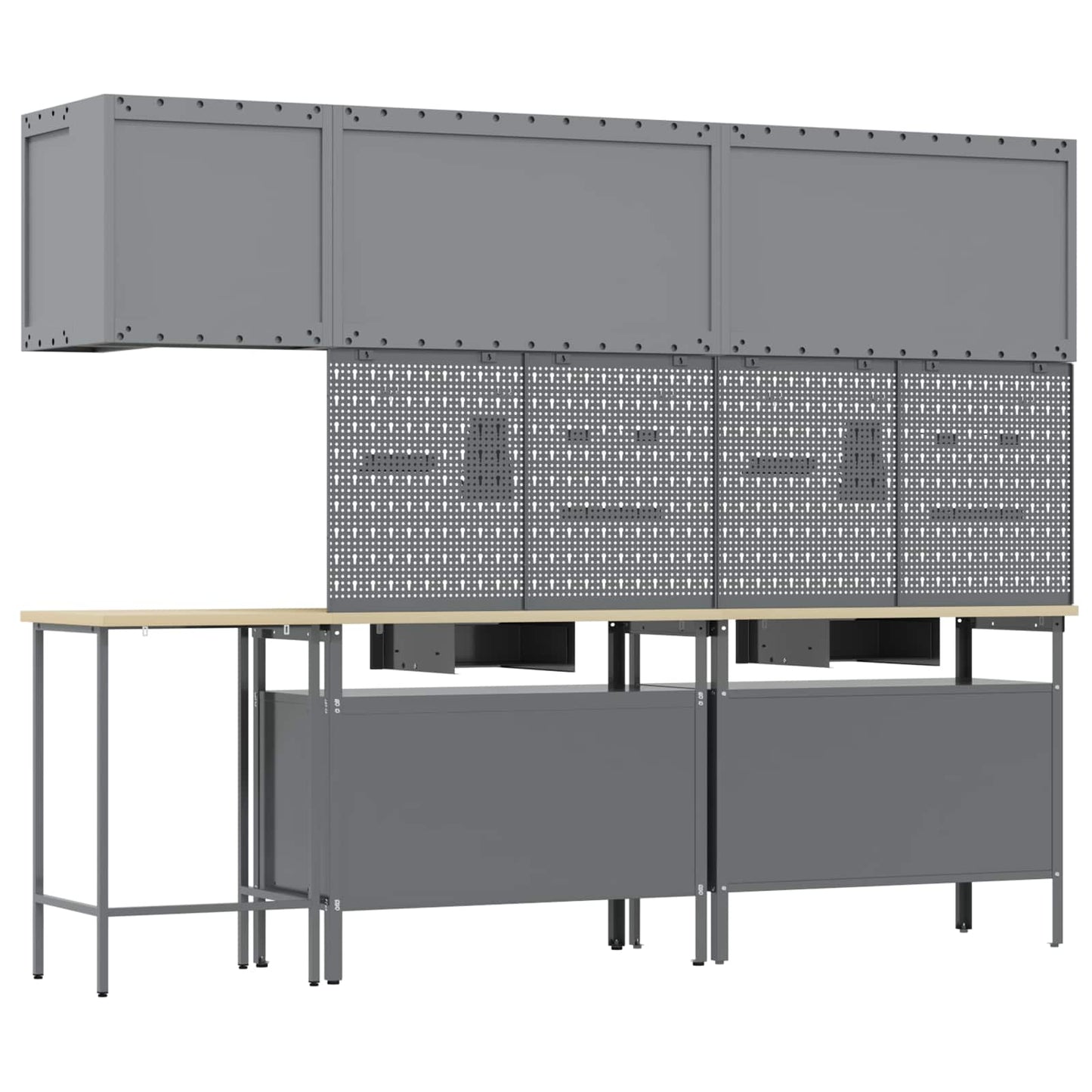 Werkkast set met lade met plank met slot 10 pcs Zwart en Grijs