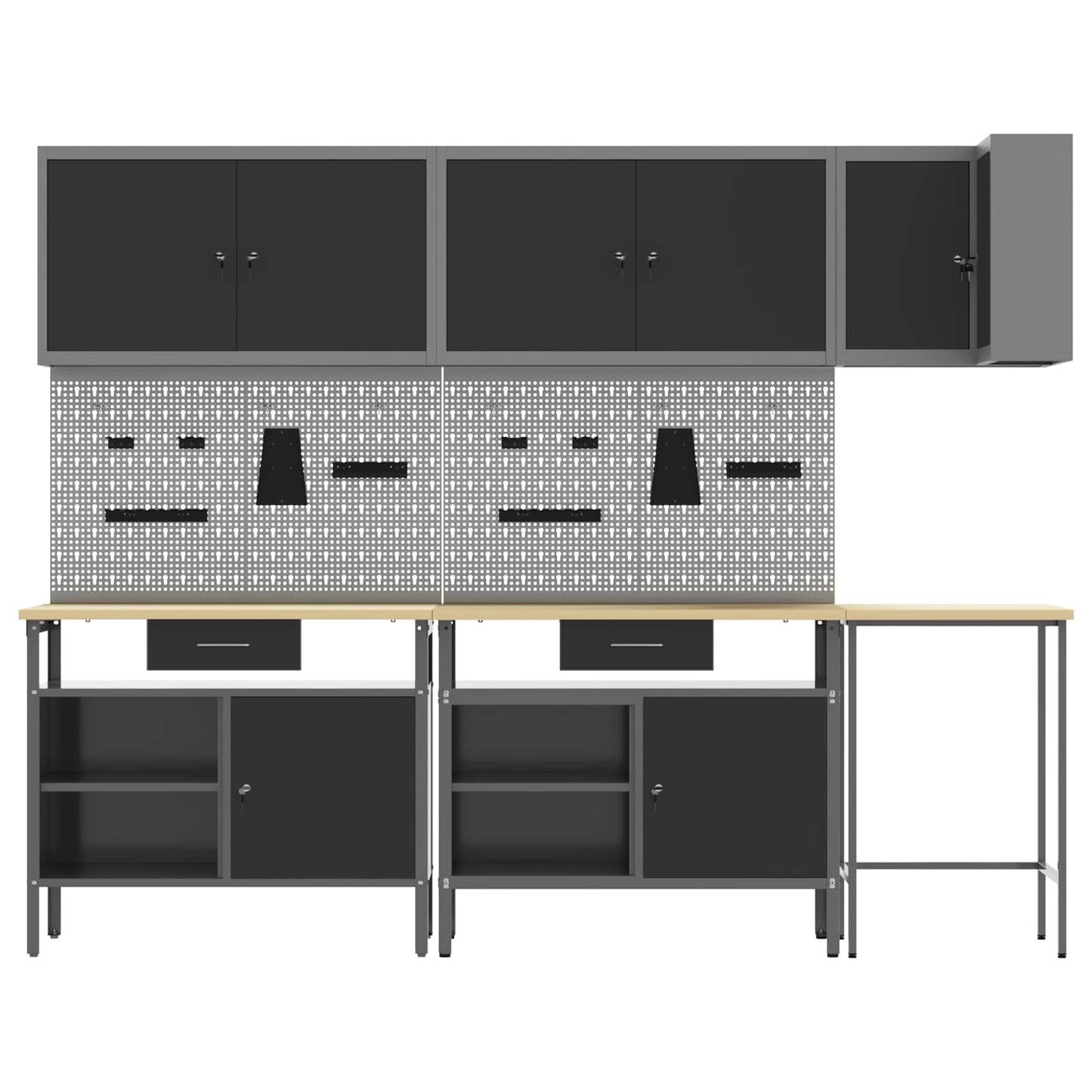 Werkkast set met lade met plank met slot 10 pcs Zwart en Grijs