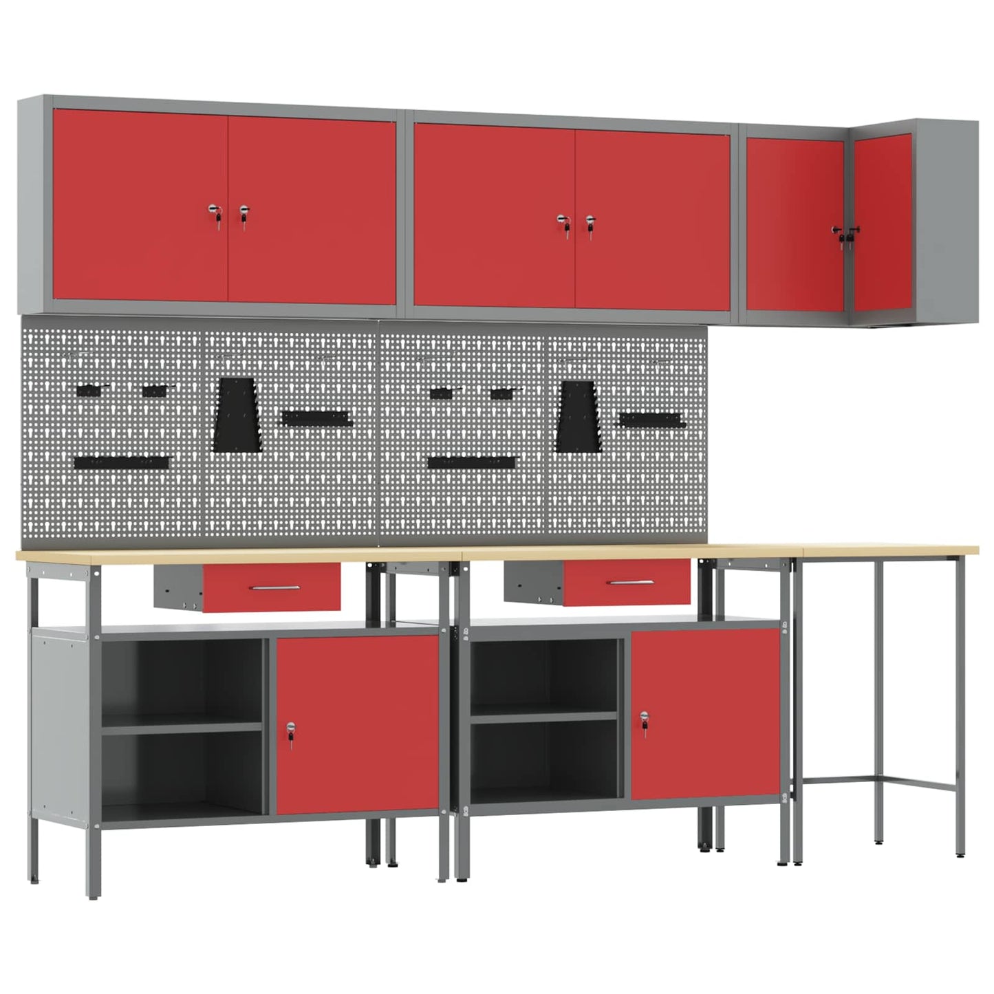 Werkkast set met lade met plank met opslag 10 pcs Rood en Grijs