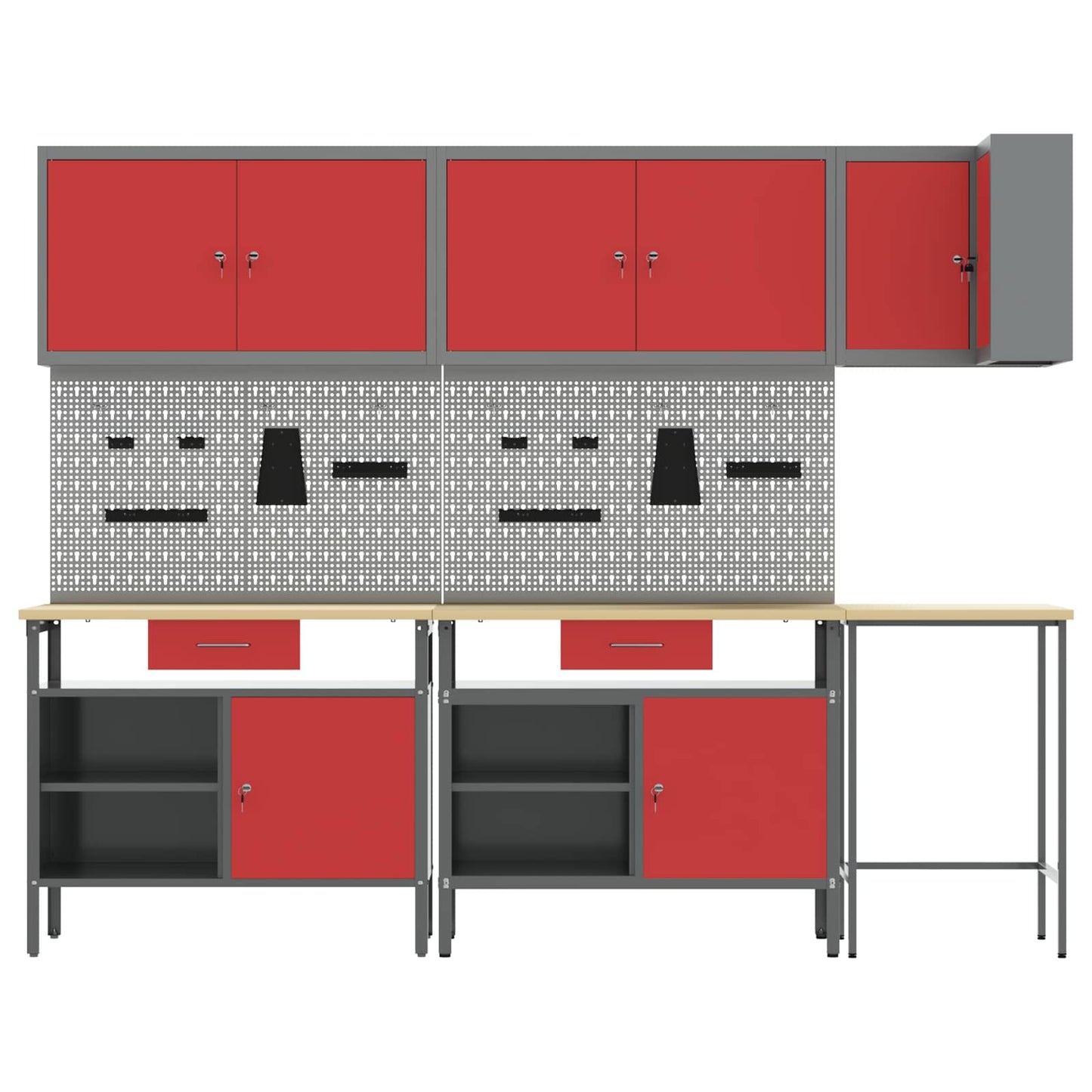 Werkkast set met lade met plank met opslag 10 pcs Rood en Grijs