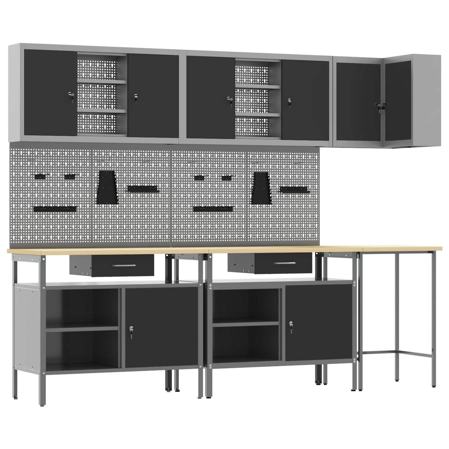 Werkkast set met lade met plank met slot 10 pcs Zwart en Grijs