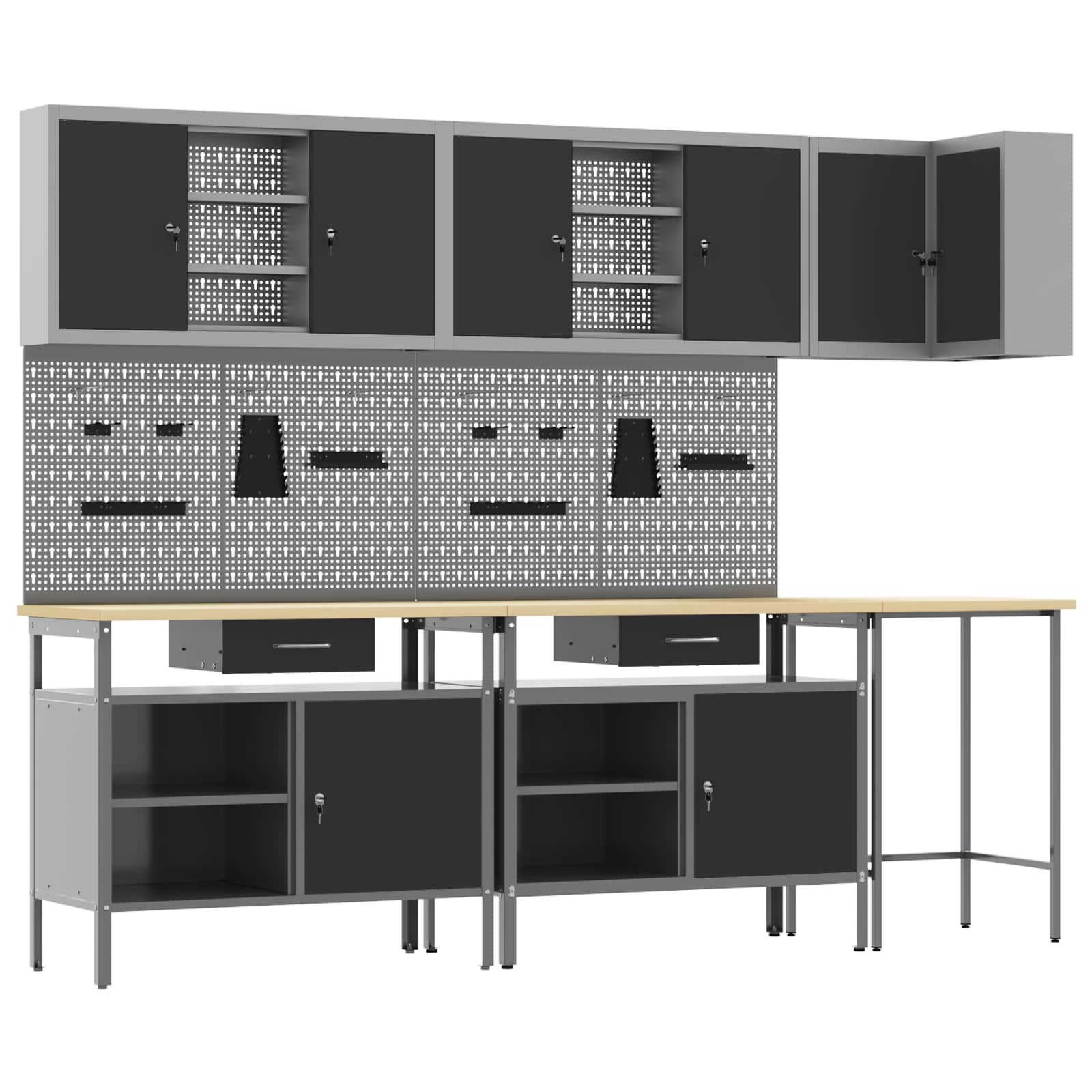 Werkkast set met lade met plank met slot 10 pcs Zwart en Grijs is nu te koop bij PeponiXL, paradijselijk wonen!