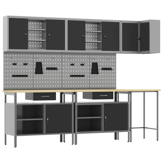 Werkkast set met lade met plank met slot 10 pcs Zwart en Grijs is nu te koop bij PeponiXL, paradijselijk wonen!