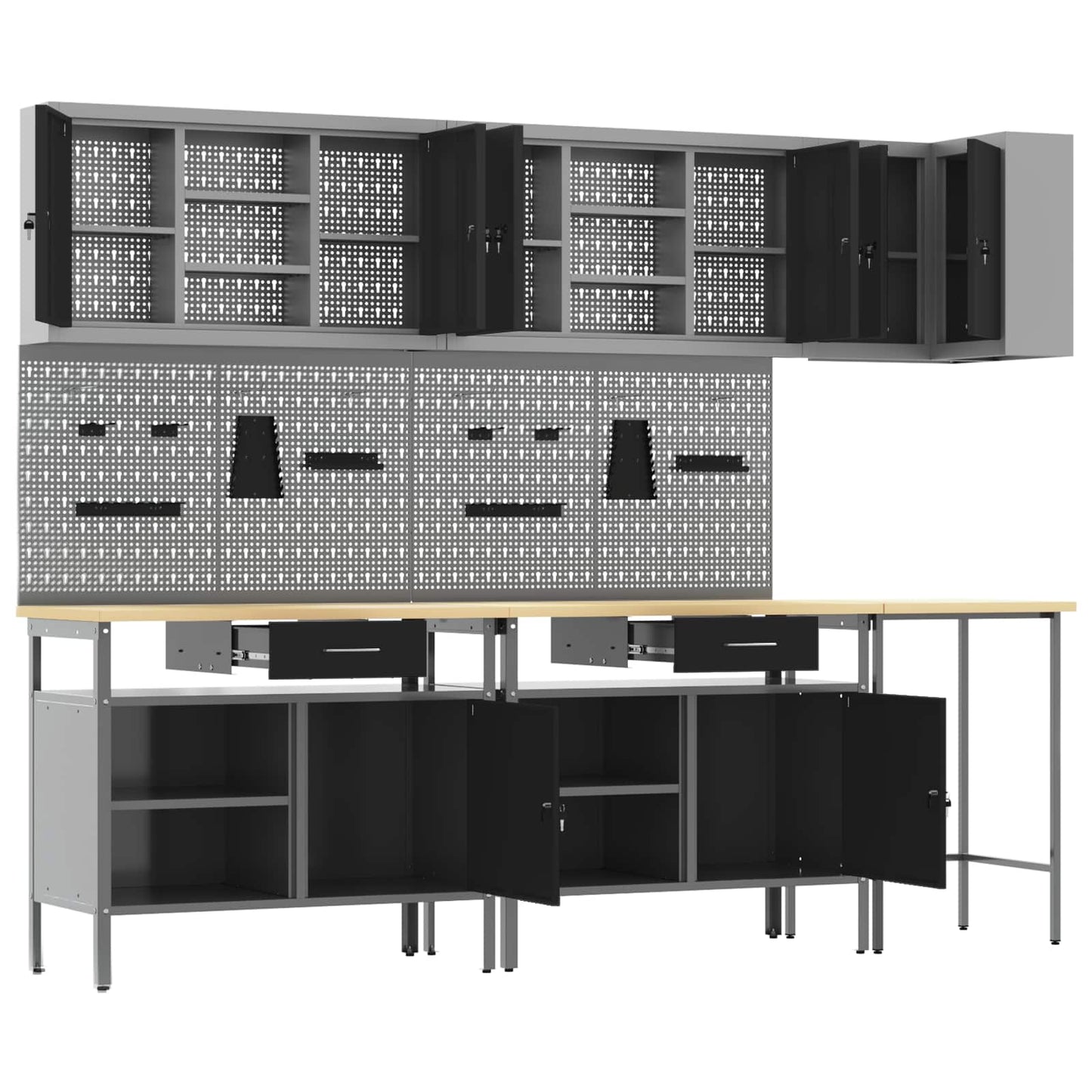 Werkkast set met lade met plank met slot 10 pcs Zwart en Grijs