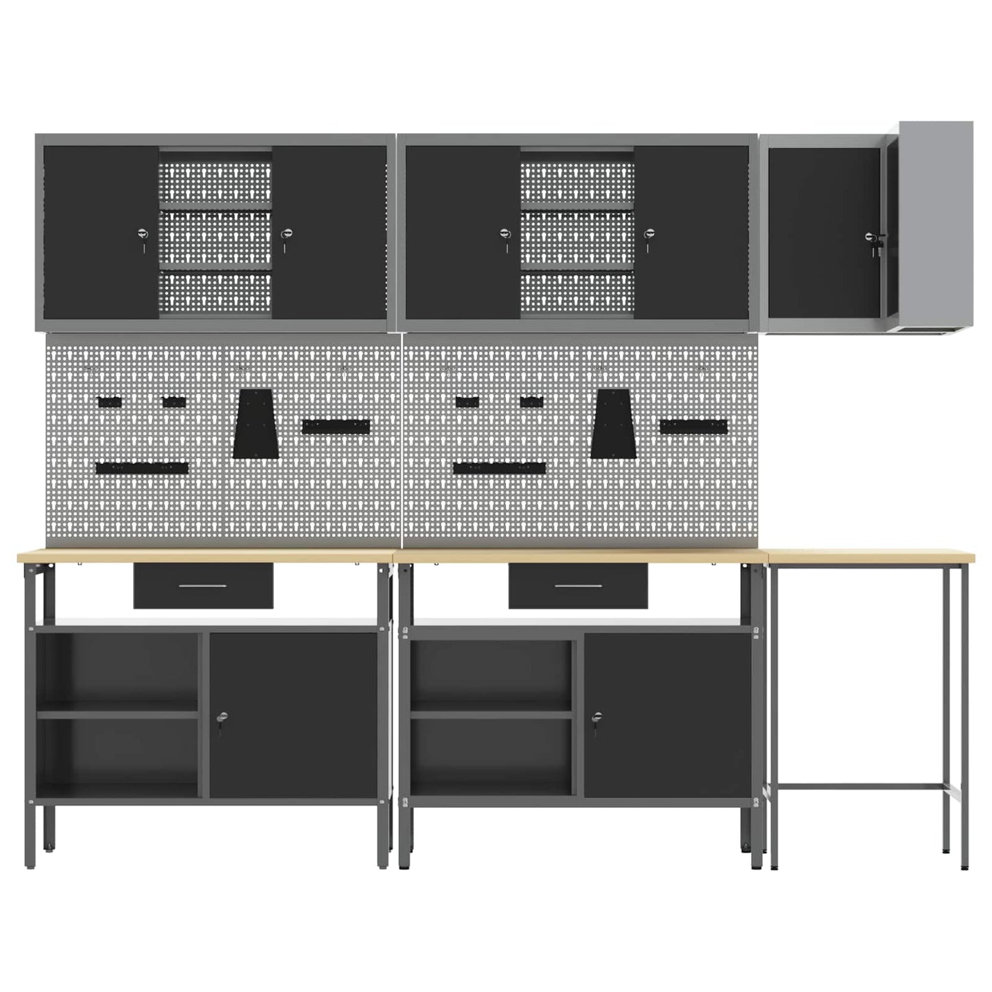 Werkkast set met lade met plank met slot 10 pcs Zwart en Grijs