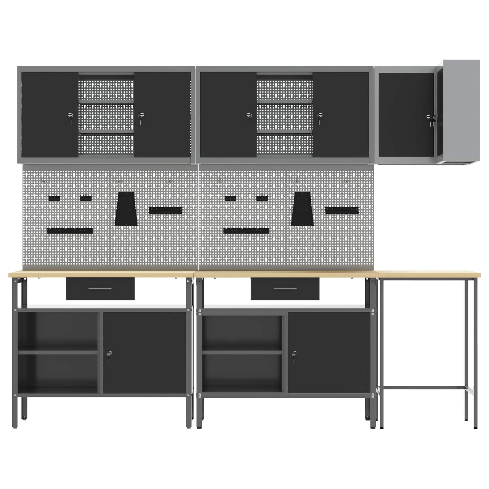 Werkkast set met lade met plank met slot 10 pcs Zwart en Grijs is nu te koop bij PeponiXL, paradijselijk wonen!