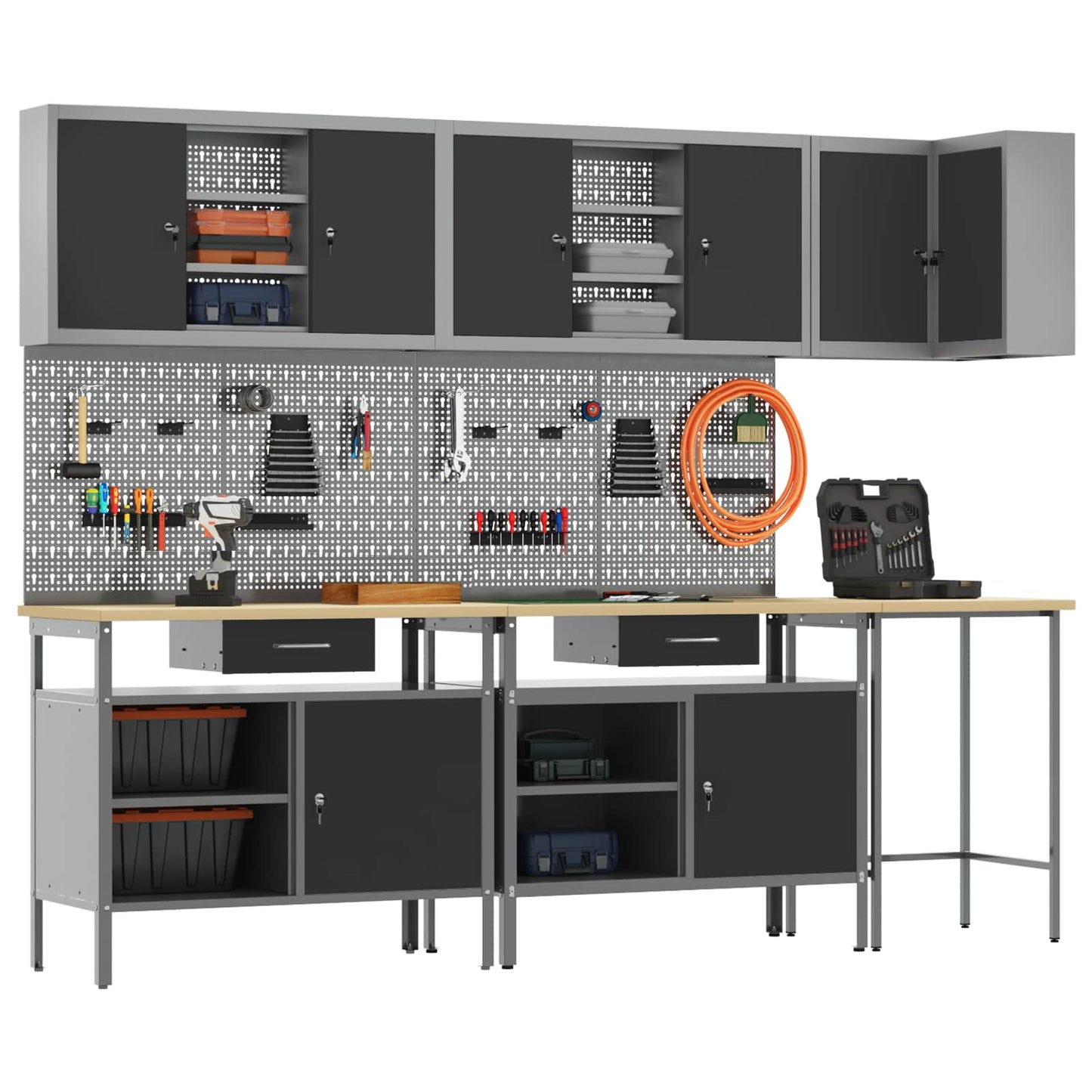 Werkkast set met lade met plank met slot 10 pcs Zwart en Grijs is nu te koop bij PeponiXL, paradijselijk wonen!