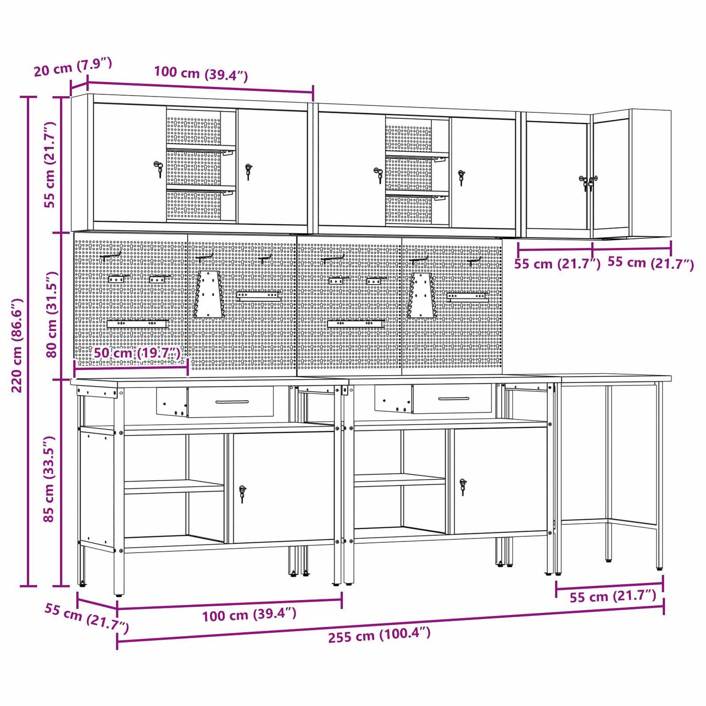 Werkkast set met lade met plank met slot 10 pcs Zwart en Grijs is nu te koop bij PeponiXL, paradijselijk wonen!