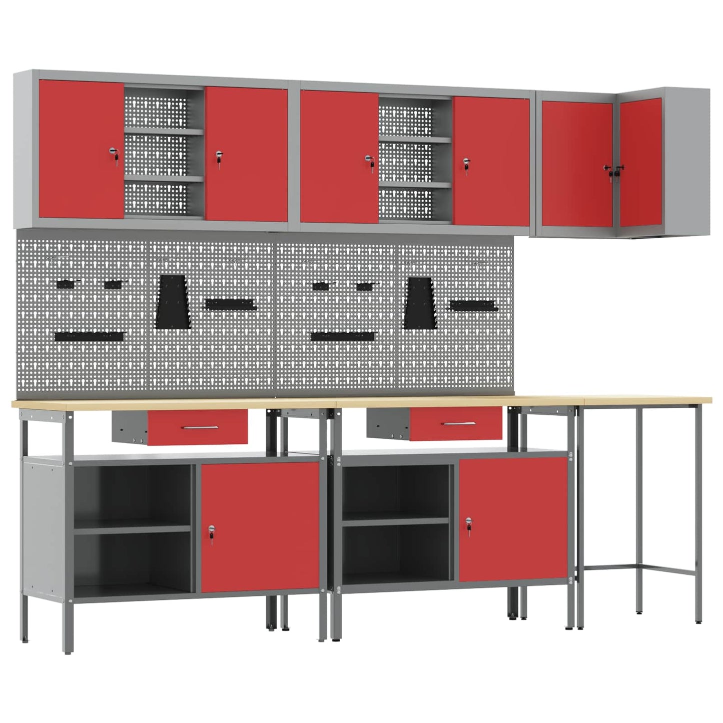 Werkkast set met lade met plank met opslag 10 pcs Rood en Grijs