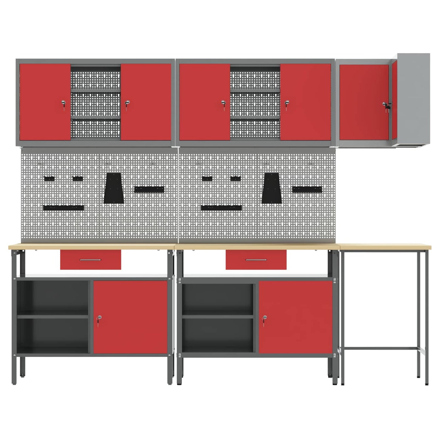 Werkkast set met lade met plank met opslag 10 pcs Rood en Grijs