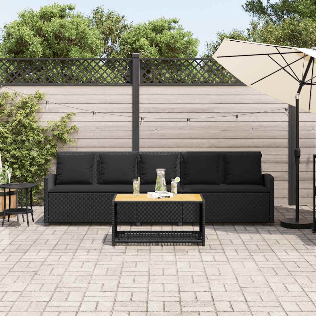 Tuinbank 5-zits met kussens poly rattan zwart is nu te koop bij PeponiXL, paradijselijk wonen!