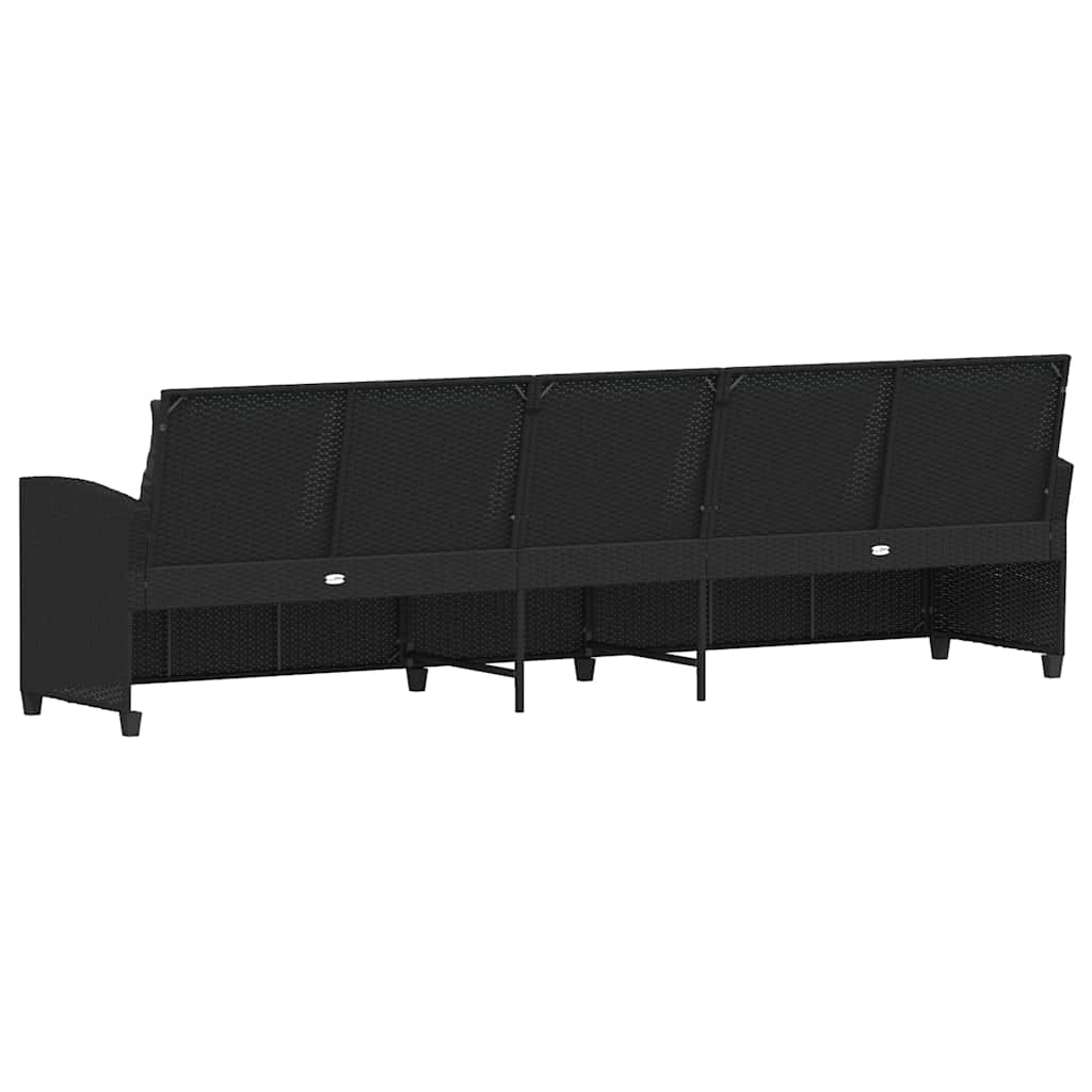 Tuinbank 5-zits met kussens poly rattan zwart is nu te koop bij PeponiXL, paradijselijk wonen!