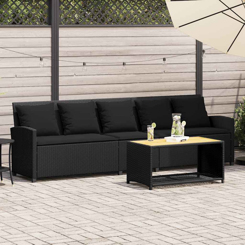 Tuinbank 5-zits met kussens poly rattan zwart is nu te koop bij PeponiXL, paradijselijk wonen!