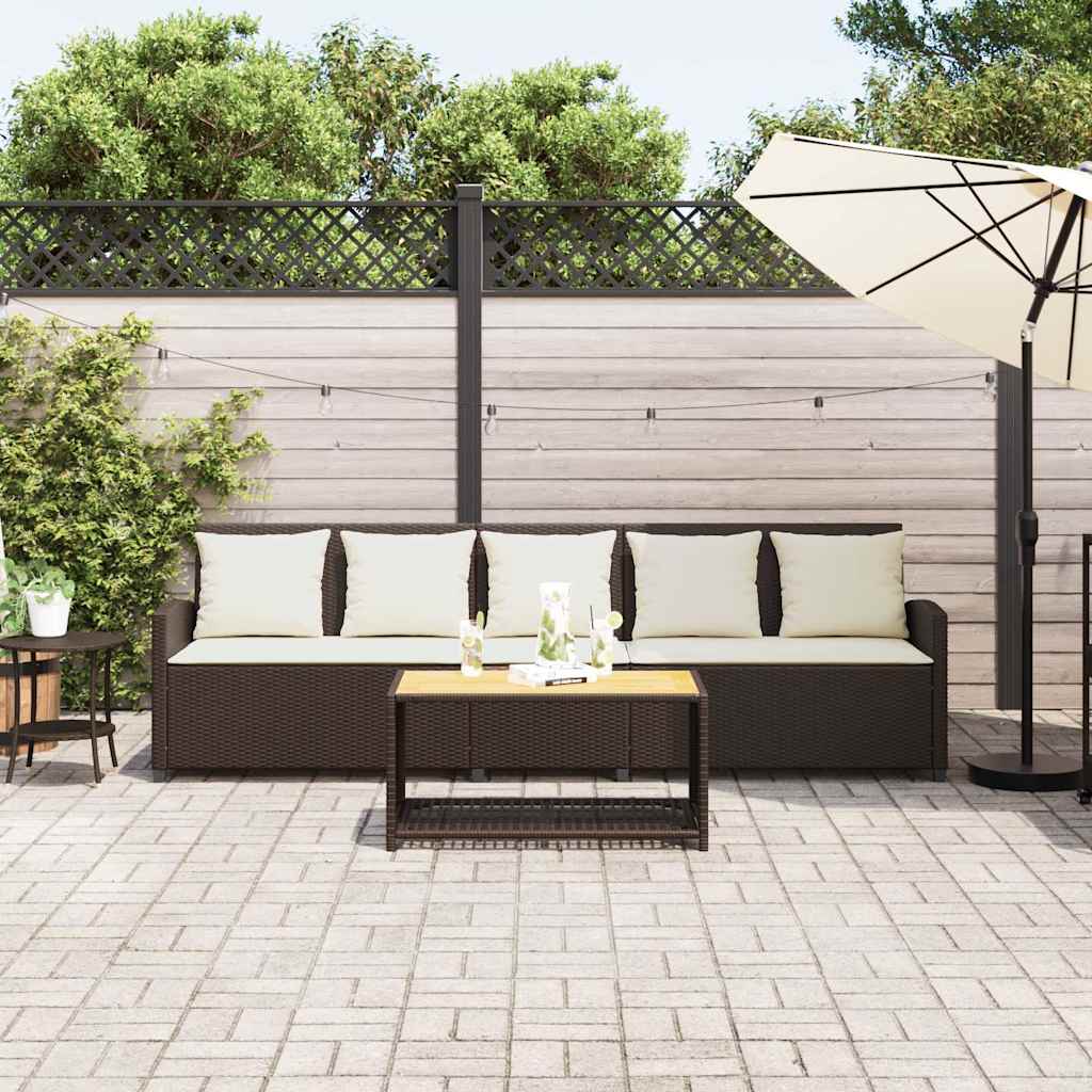 Tuinbank 5-zits met kussens poly rattan bruin is nu te koop bij PeponiXL, paradijselijk wonen!