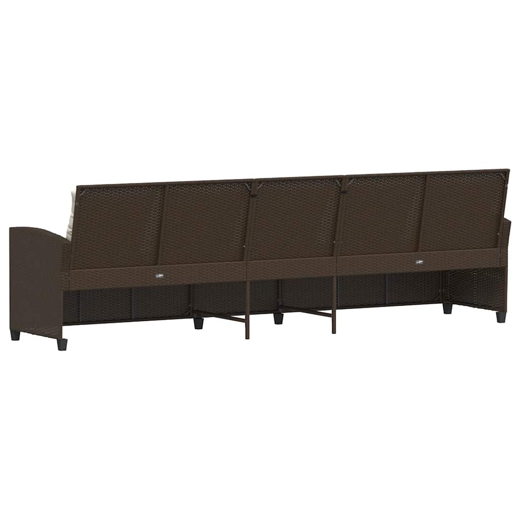 Tuinbank 5-zits met kussens poly rattan bruin is nu te koop bij PeponiXL, paradijselijk wonen!