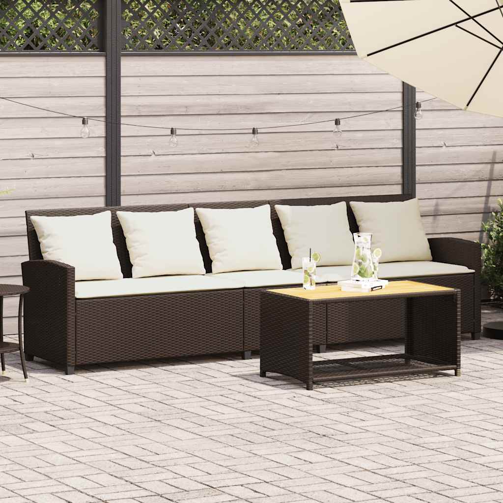 Tuinbank 5-zits met kussens poly rattan bruin is nu te koop bij PeponiXL, paradijselijk wonen!