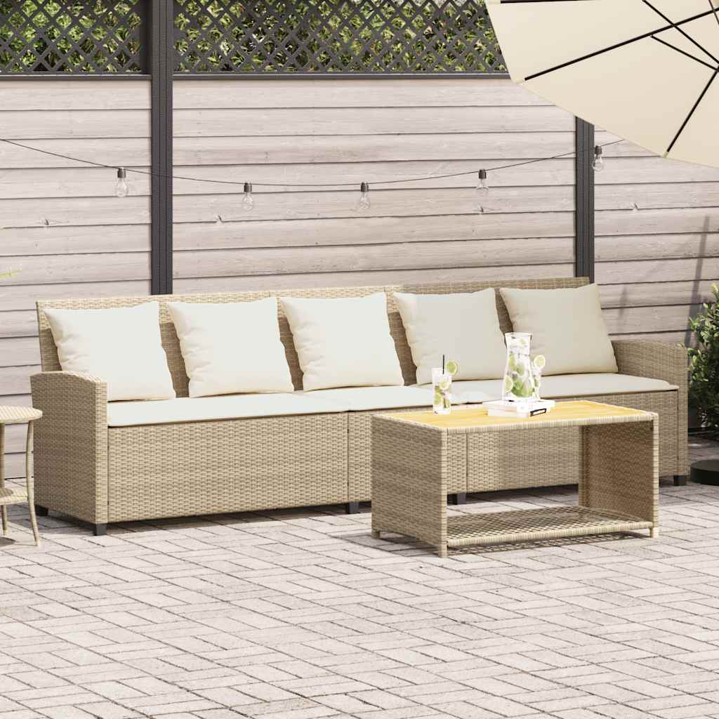 Tuinbank 5-zits met kussens poly rattan beige is nu te koop bij PeponiXL, paradijselijk wonen!